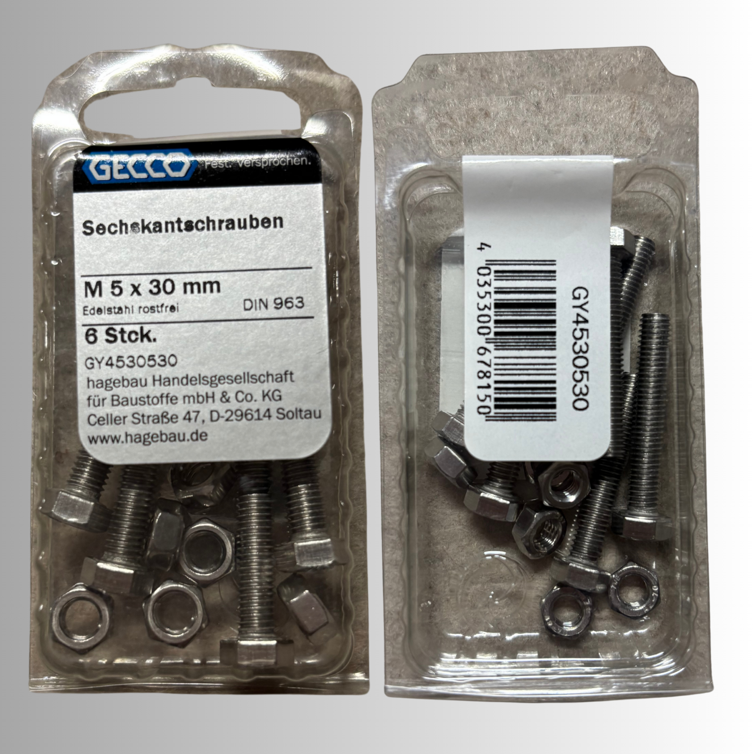 No.199 Gecco Sechskantschrauben M5x30mm - 6 Stück Edelstahl