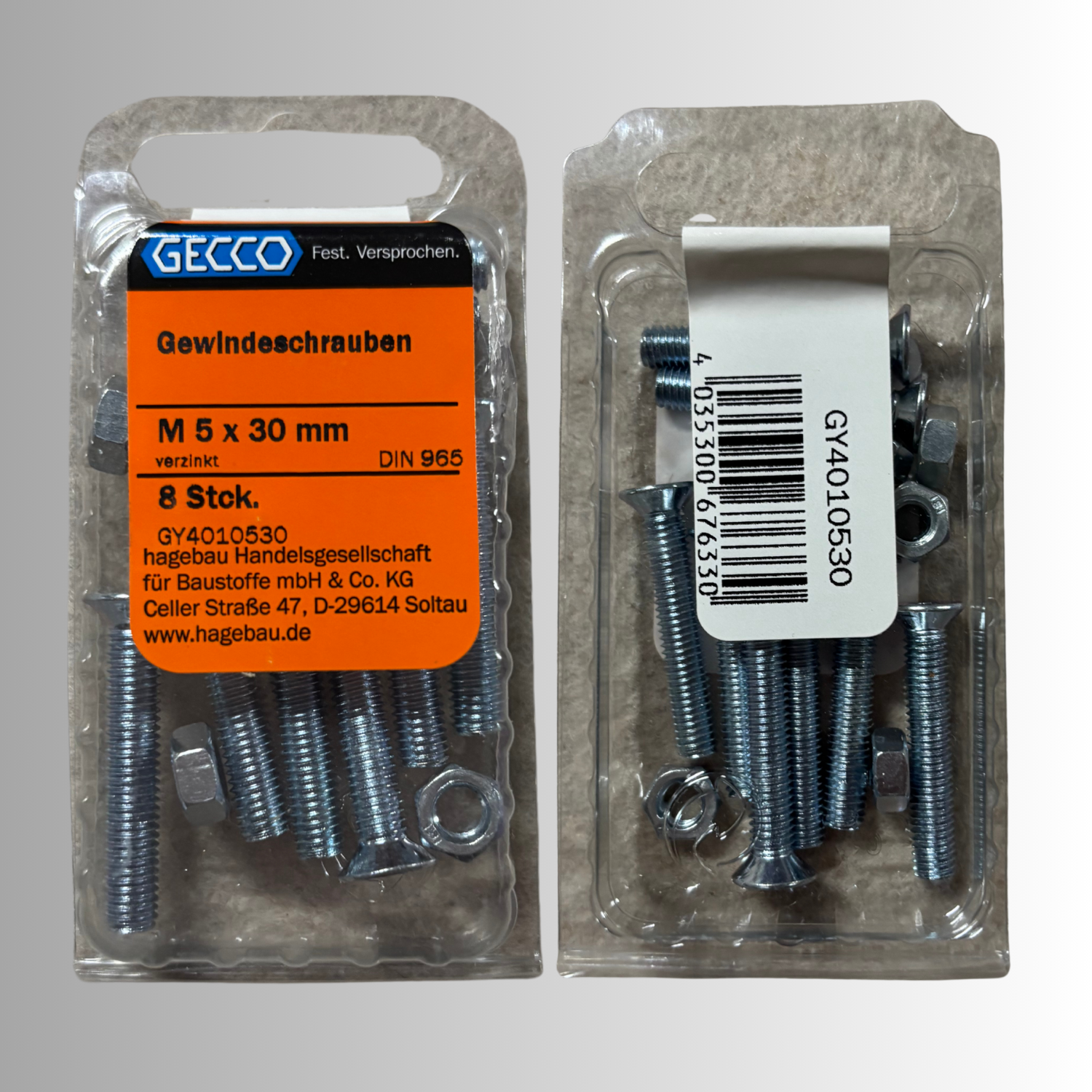 No.166 Gecco Gewindeschrauben M5x30mm - 8 Stück Verzinkt