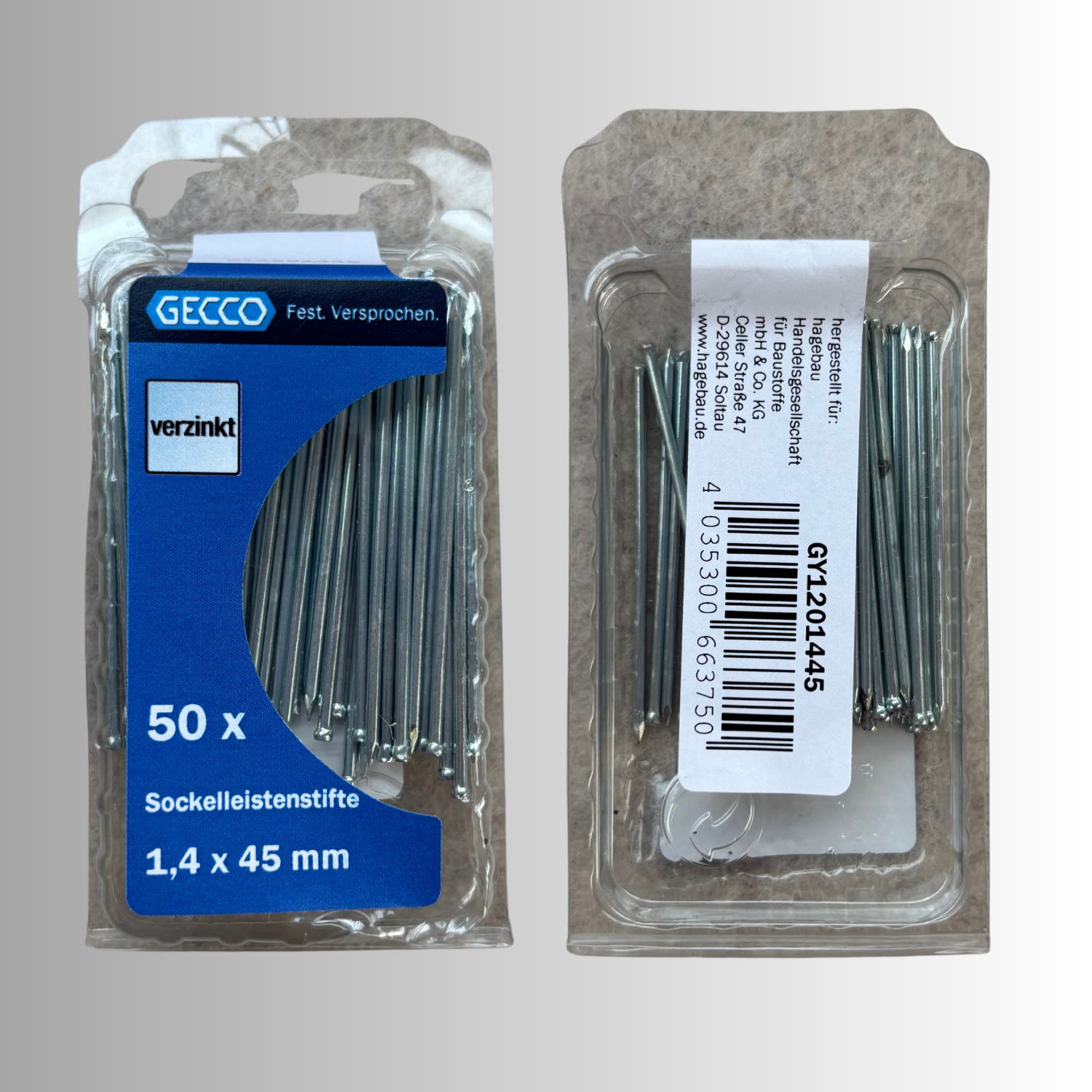 No.75 Gecco Sockelleistenstifte 1,4x45mm - 50 Stück Verzinkt