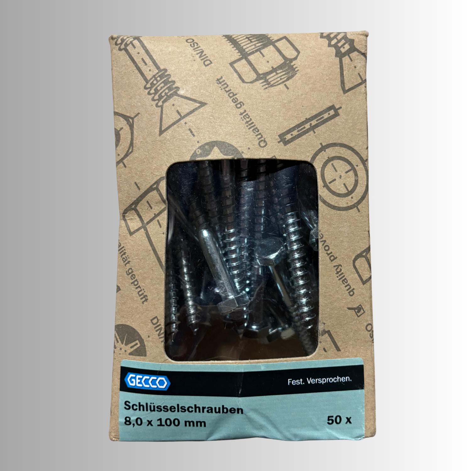 No.253 Gecco Schlüsselschrauben 8,0x100mm - 50 Stück Verzinkt