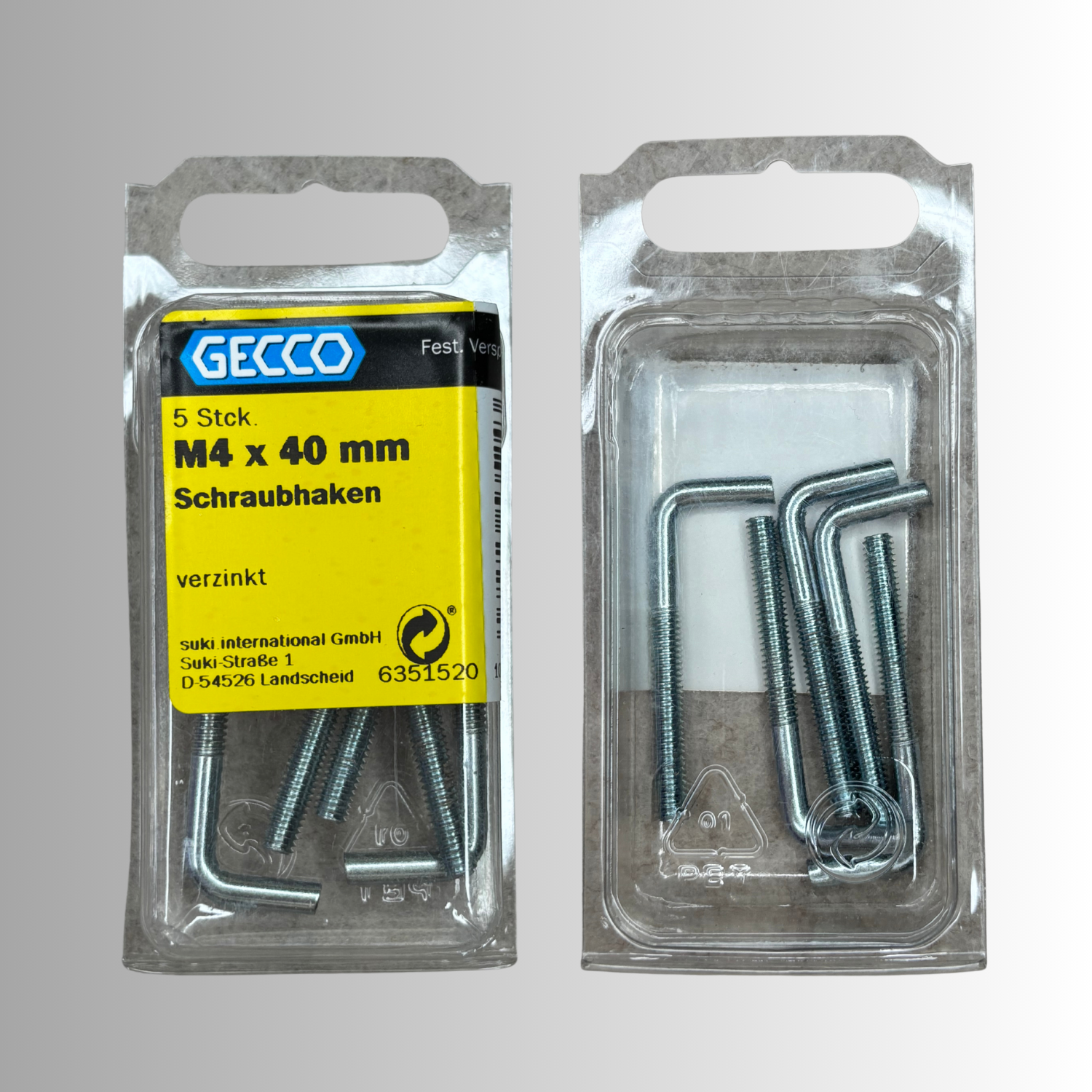 No.38 Gecco Schraubhaken M4x40mm - 5 Stück Verzinkt