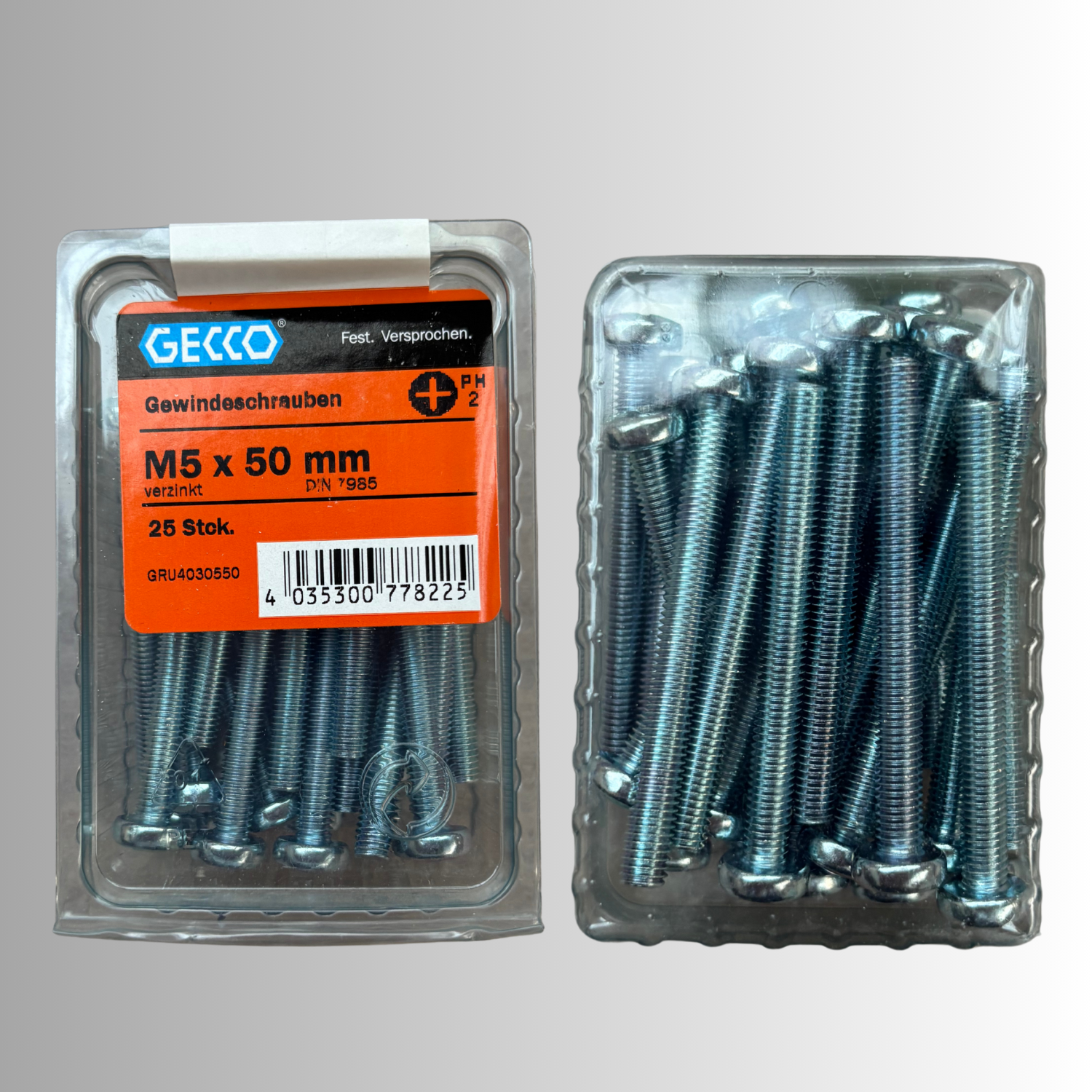 No.124 Gecco Gewindeschrauben M5x50mm - 25 Stück Verzinkt