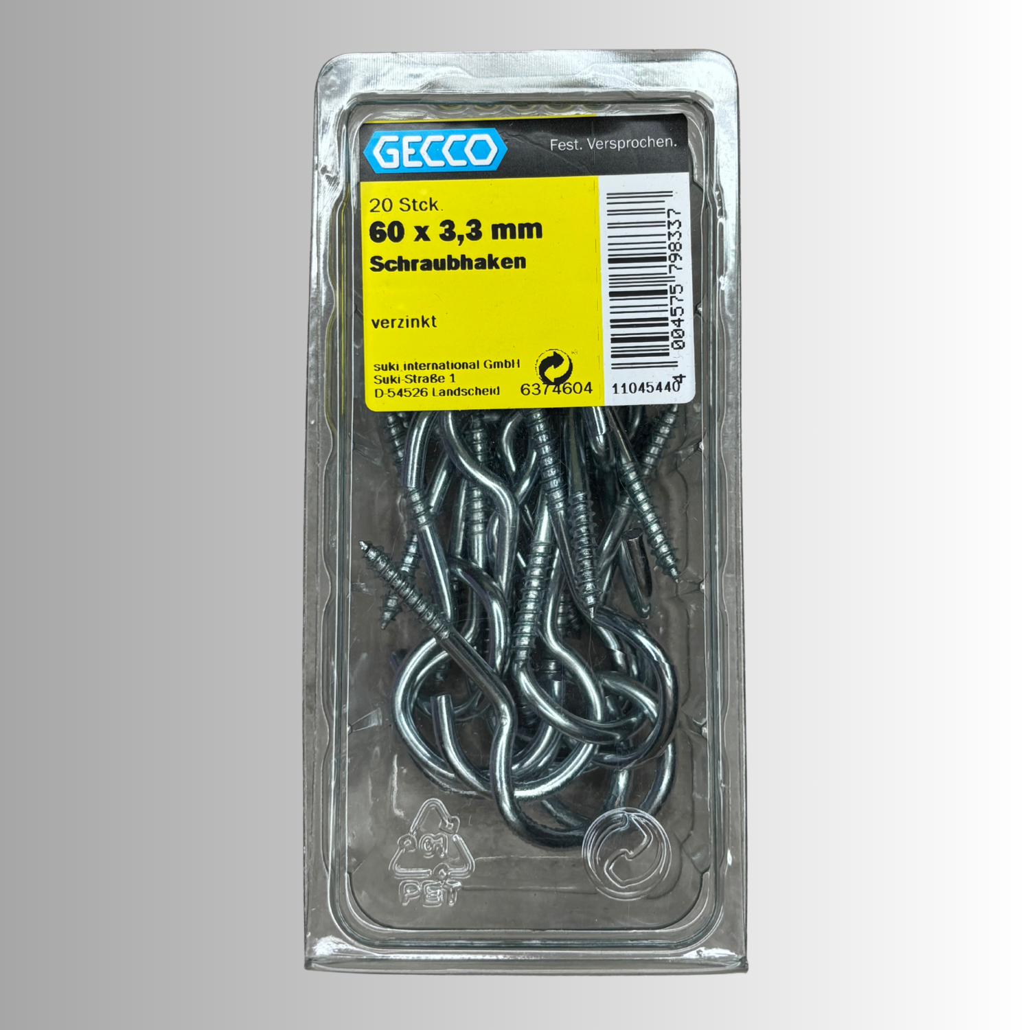 No.29 Gecco Schraubhaken 60x3,3mm - 20 Stück Verzinkt
