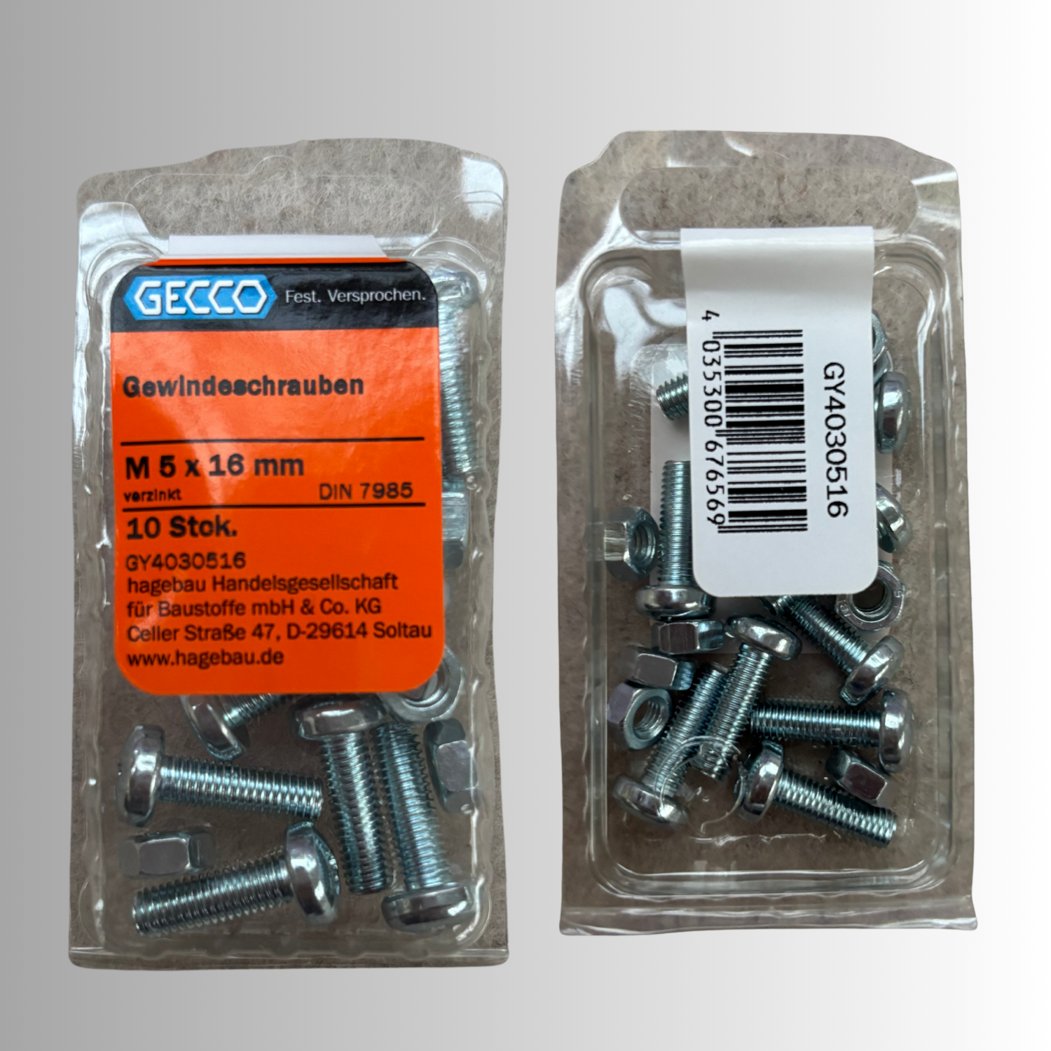 No.154 Gecco Gewindeschrauben M5x16mm - 10 Stück Verzinkt