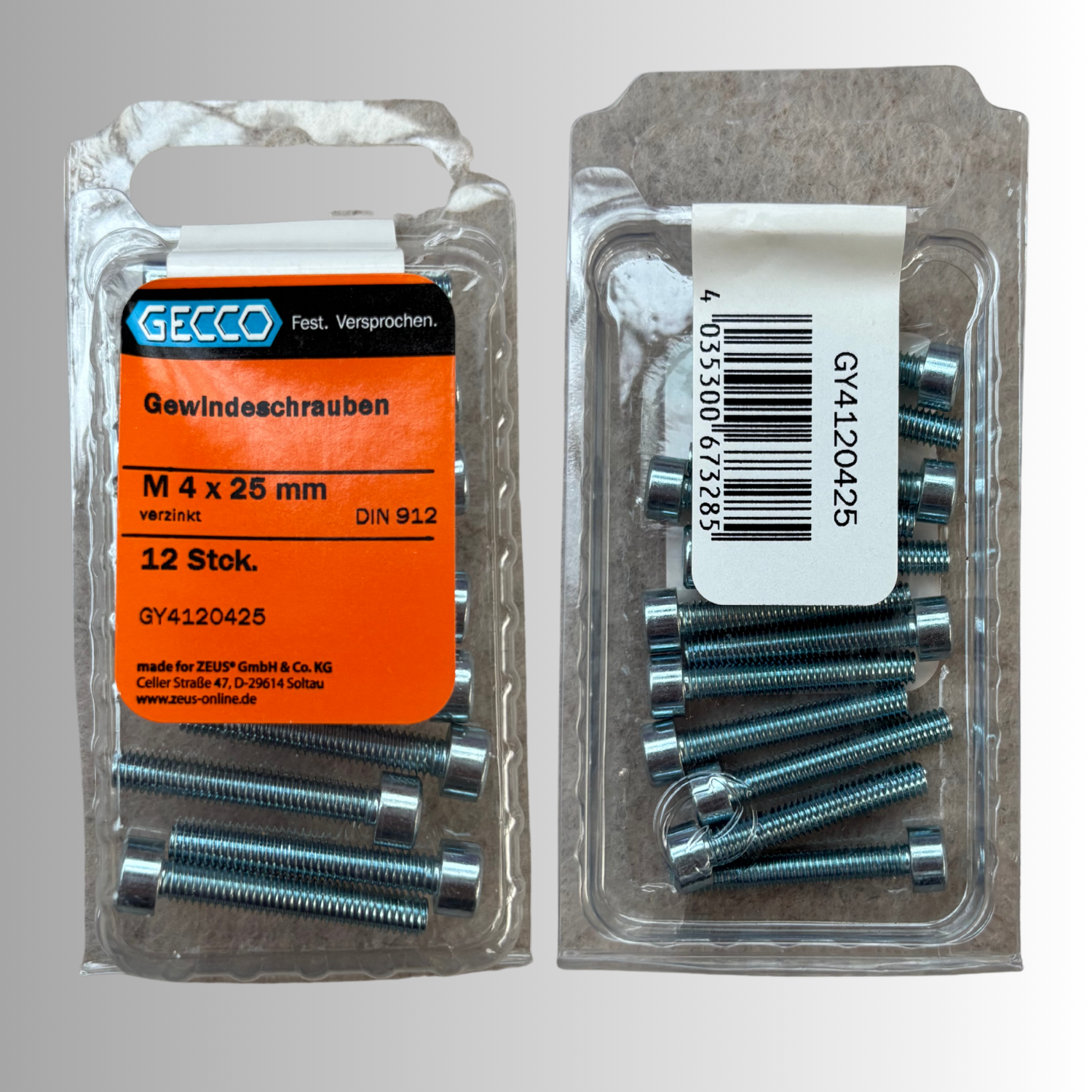 No.114 Gecco Gewindeschrauben M4x25mm - 12 Stück Verzinkt