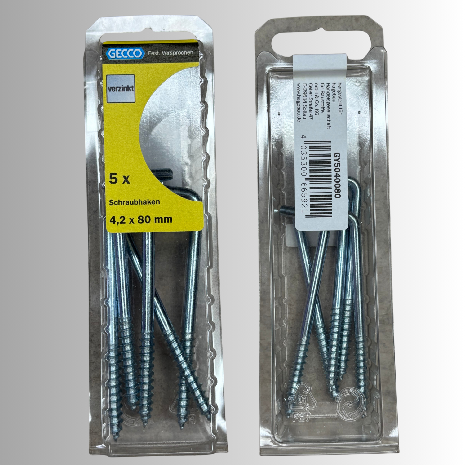 No.30 Gecco Schraubhaken 4,3x80mm - 5 Stück Verzinkt