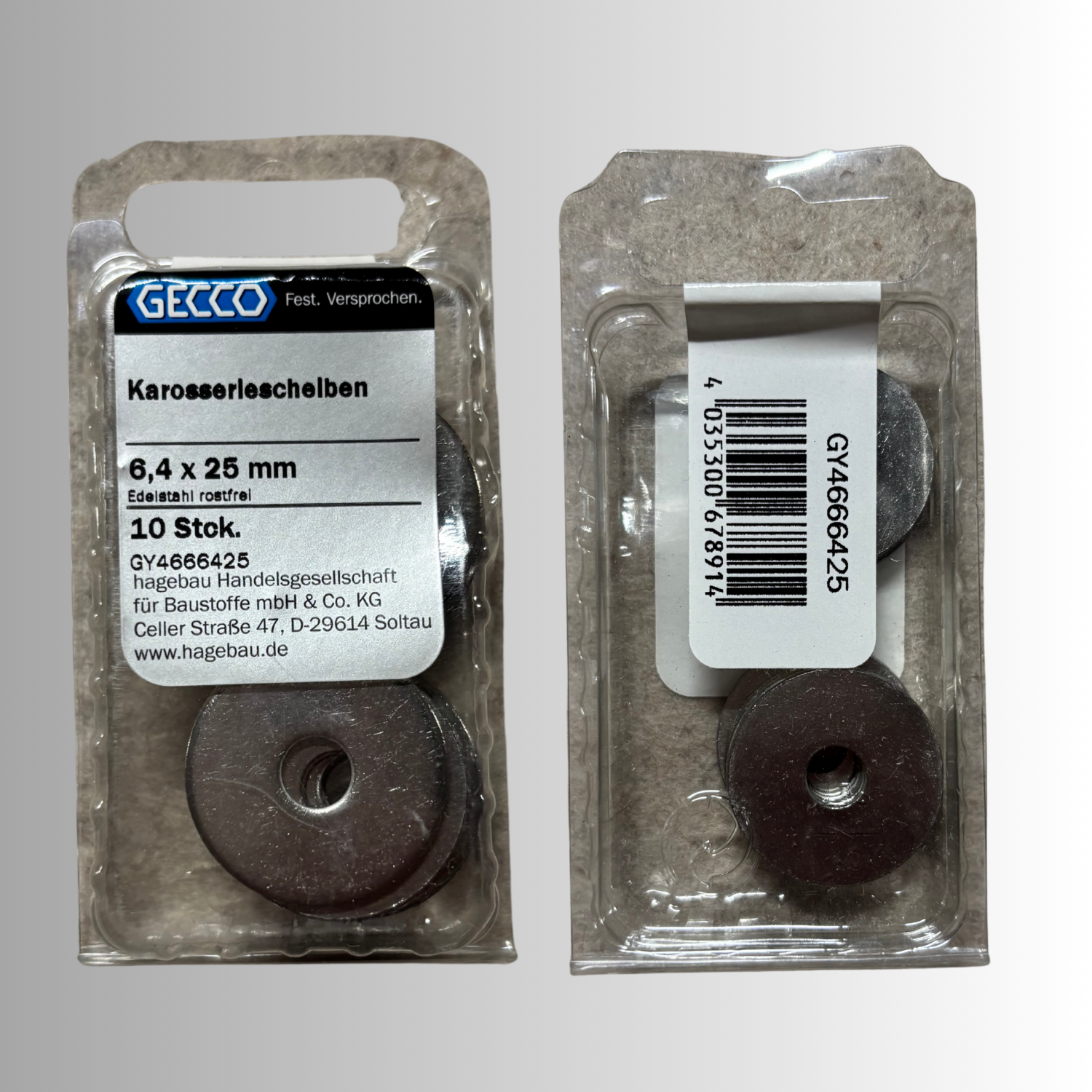 No.241 Gecco Karosseriescheiben 6,4x25mm - 10 Stück Edelstahl