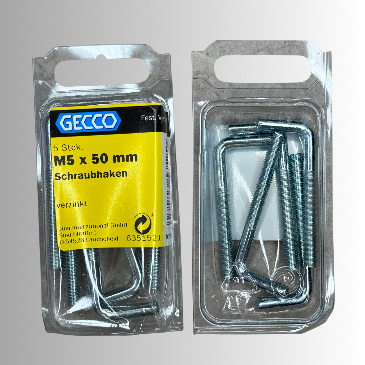 No.39 Gecco Schraubhaken M5x50mm - 5 Stück Verzinkt