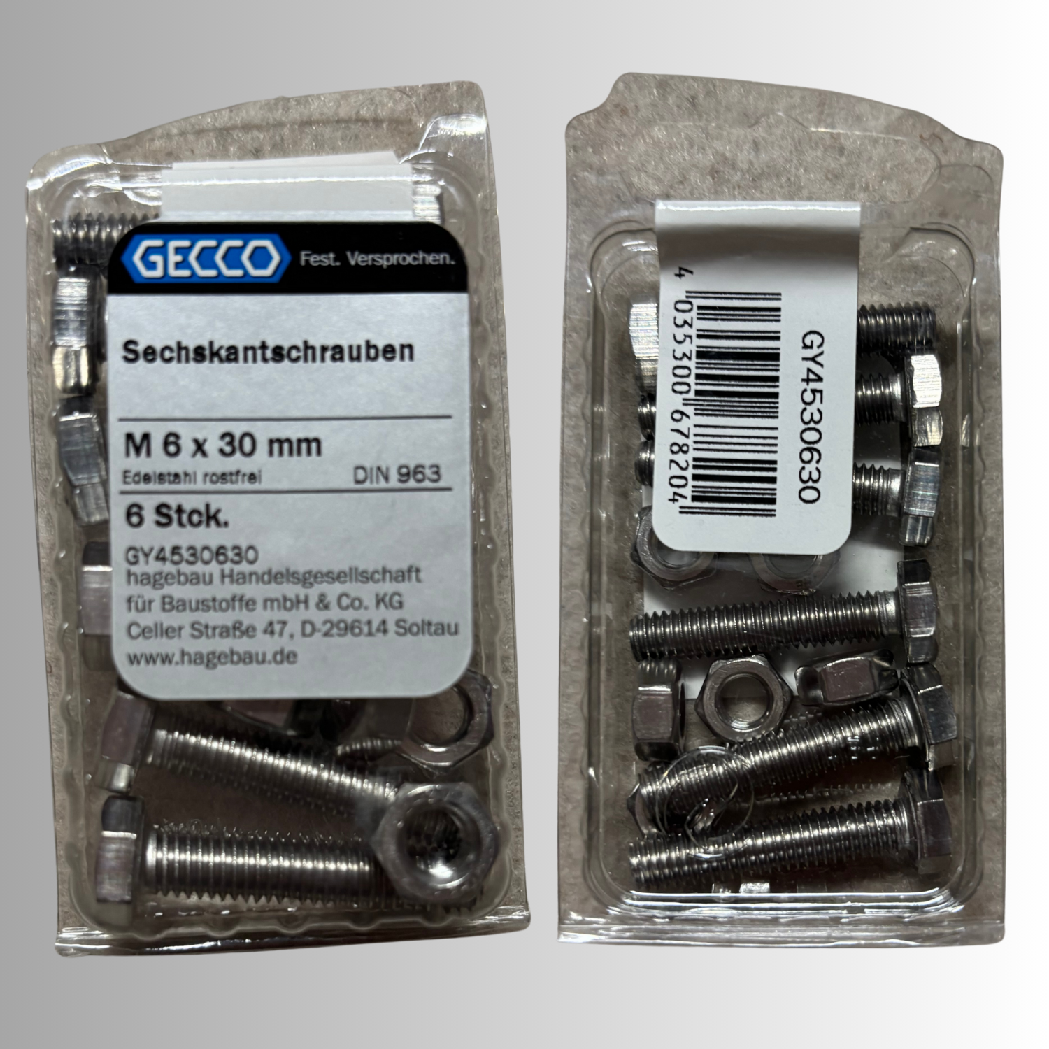 No.200 Gecco Sechskantschrauben M6x30mm - 6 Stück Edelstahl