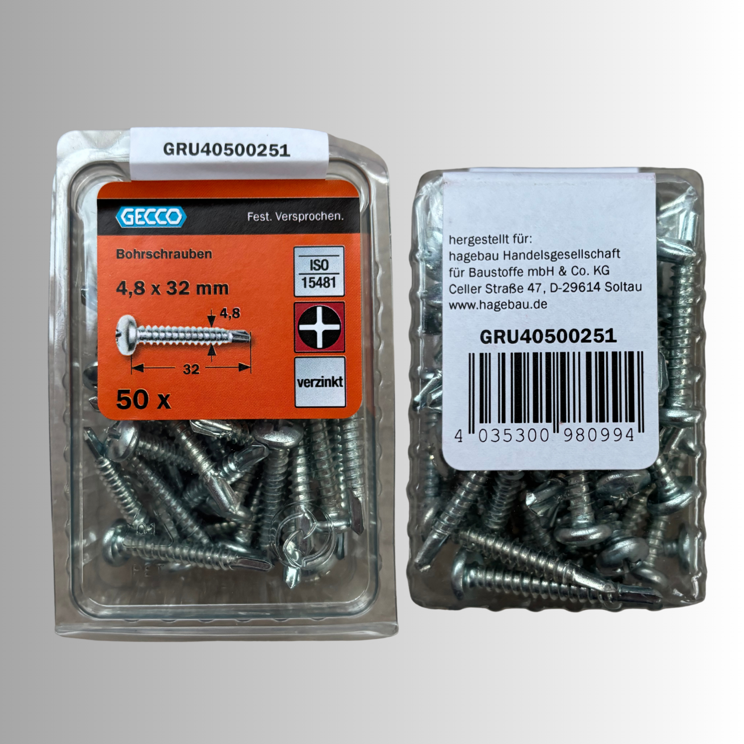 No.155 Gecco Bohrschrauben 4,8x32mm - 50 Stück Verzinkt