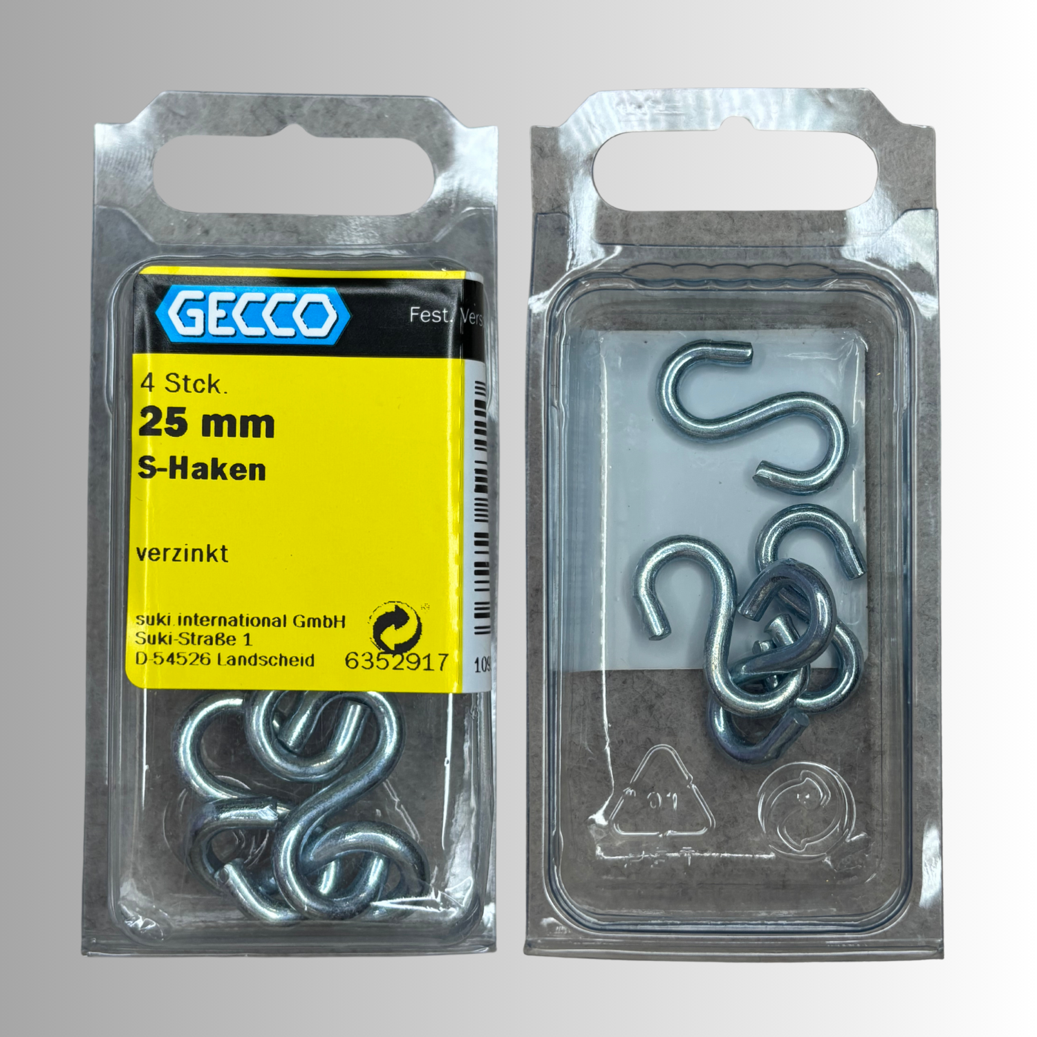 No.40 Gecco S-Haken 25mm - 4 Stück Verzinkt