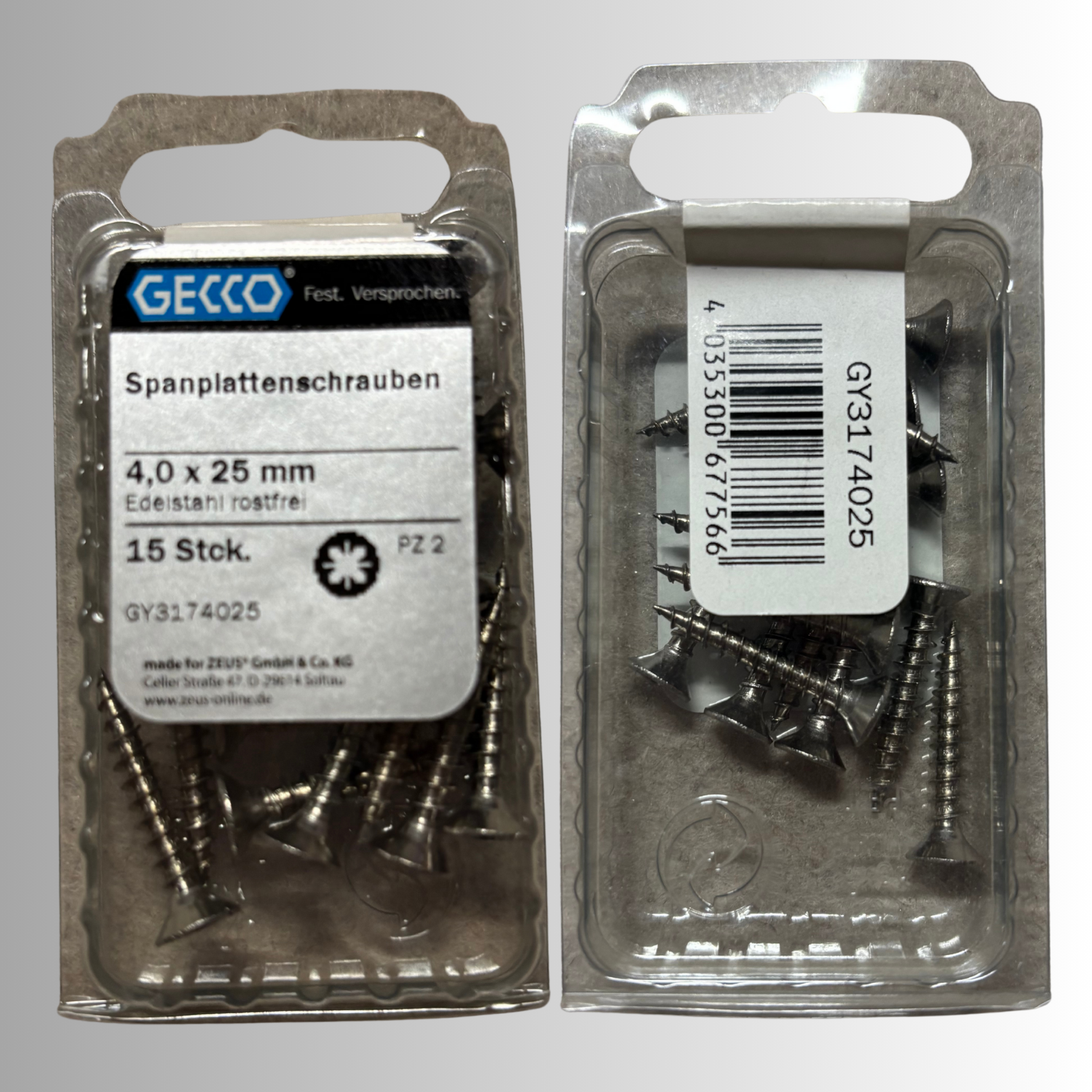 No.201 Gecco Spanplattenschrauben 4,0x25mm - 15 Stück Edelstahl