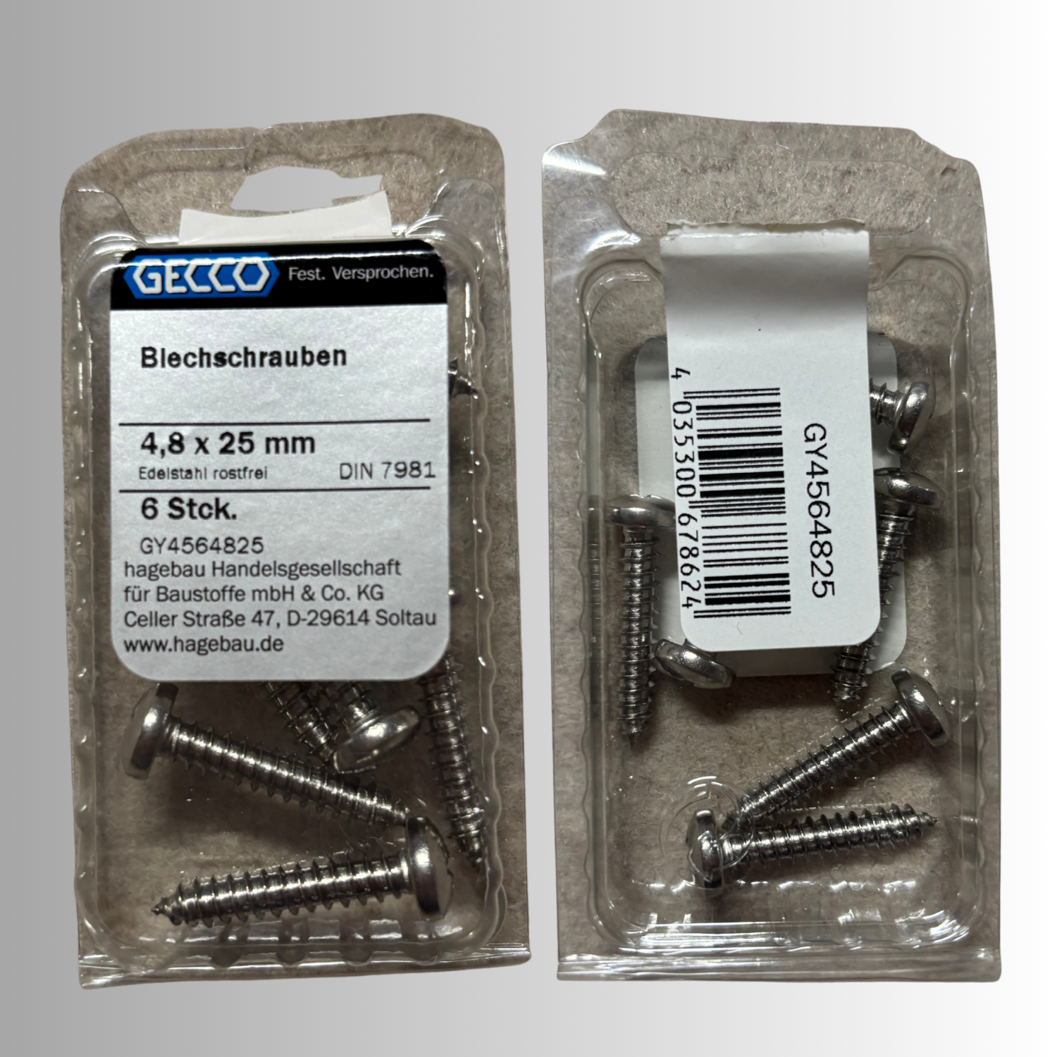 No.242 Gecco Blechschrauben 4,8x25mm - 6 Stück Edelstahl