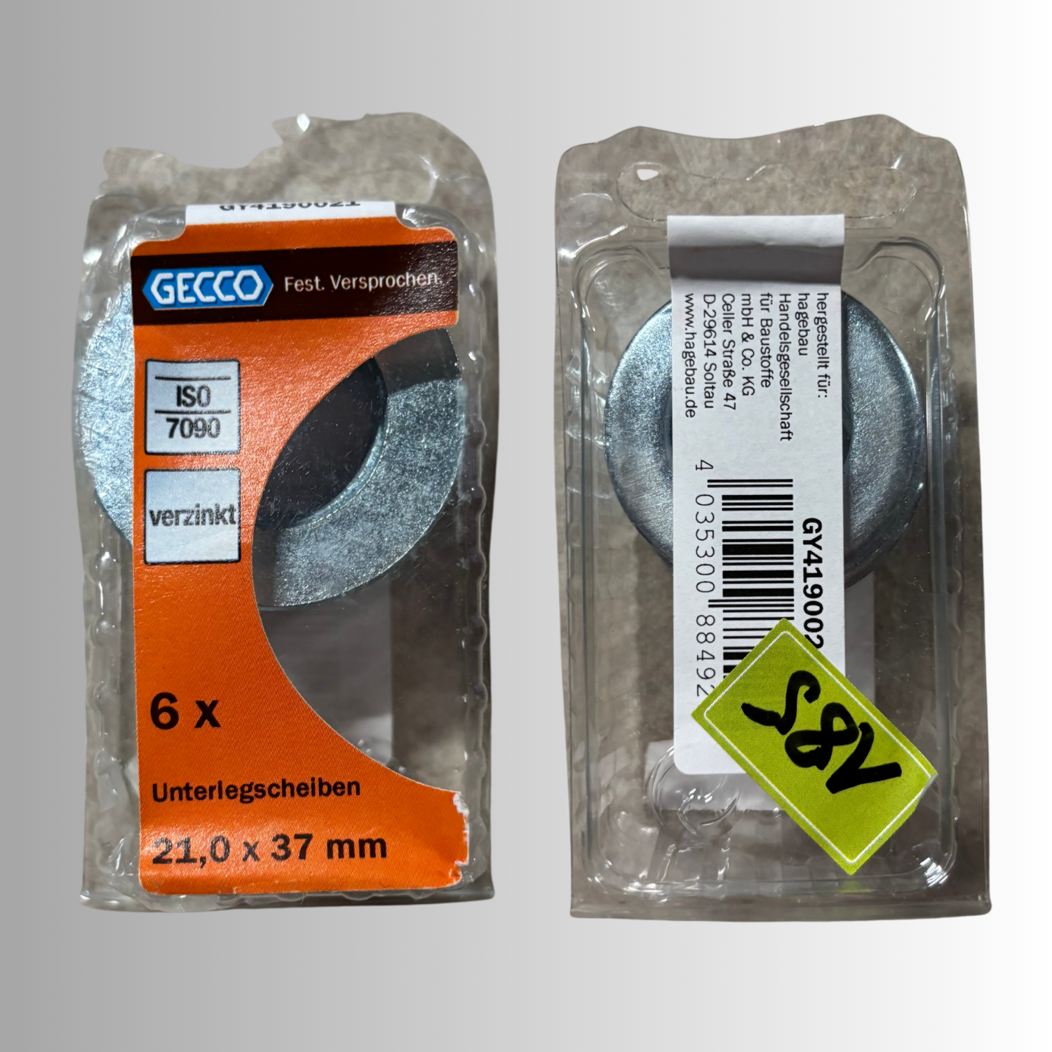 No.185 Gecco Unterlegscheiben 21,0x37mm - 6 Stück Verzinkt