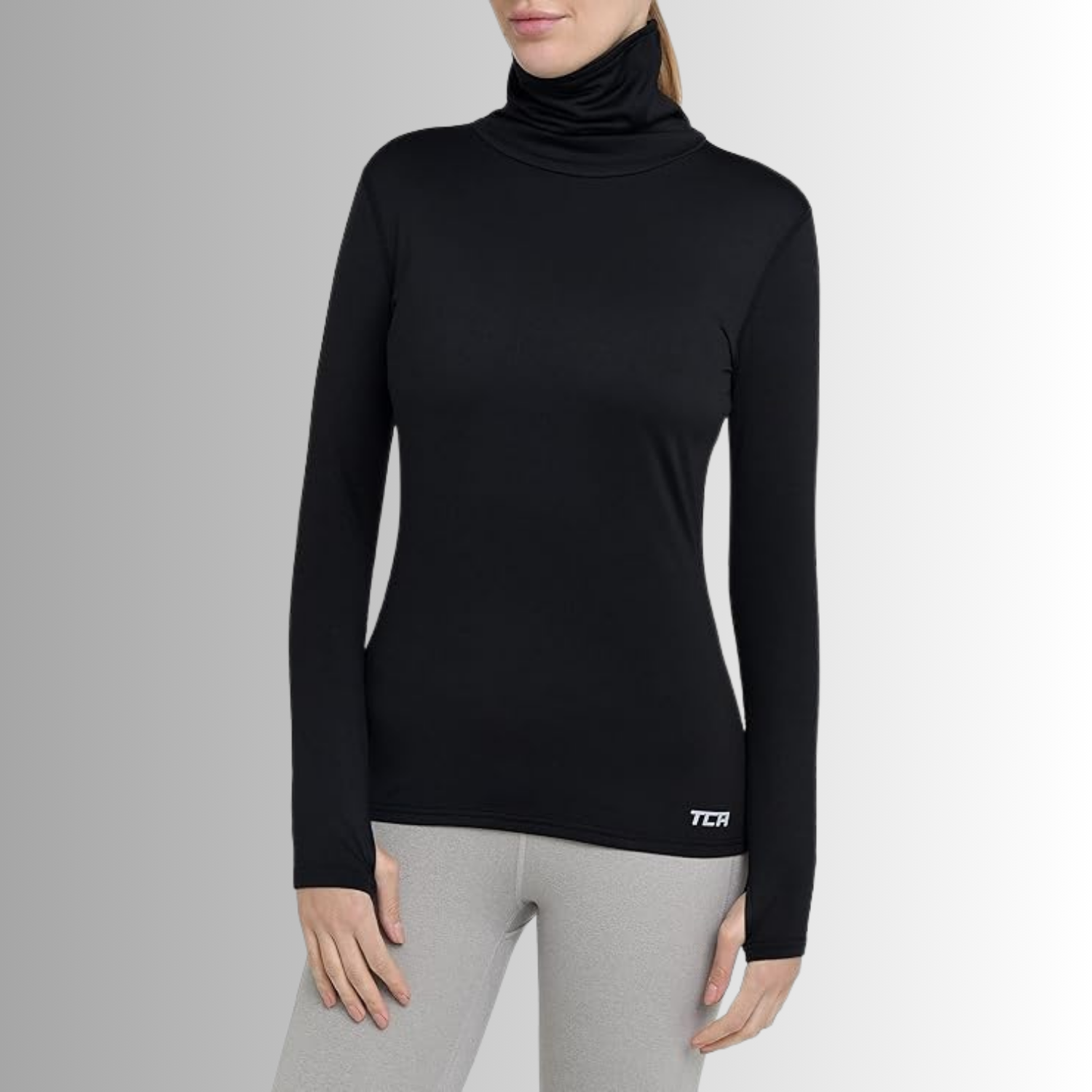 TCA Damen Warm-Up Trichterkragen Thermo Lauf Oberteil Schwarz Größe: M
