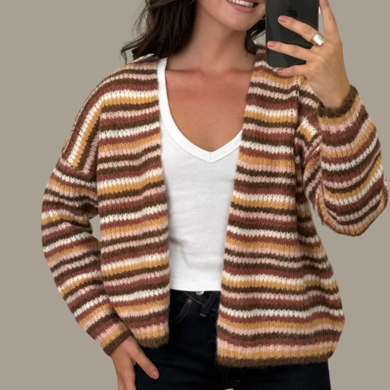 Cardigan Gestreift Pullover Strick Einheitsgröße
