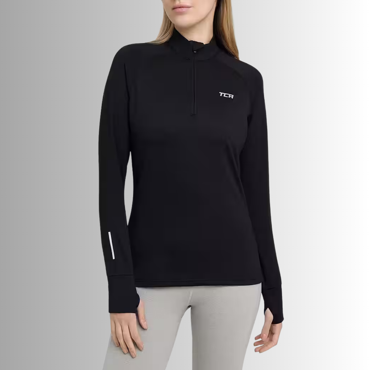 TCA Damen Winter Running Langarm Laufshirt mit Brustreißverschluss Dunkelblau Größe: S