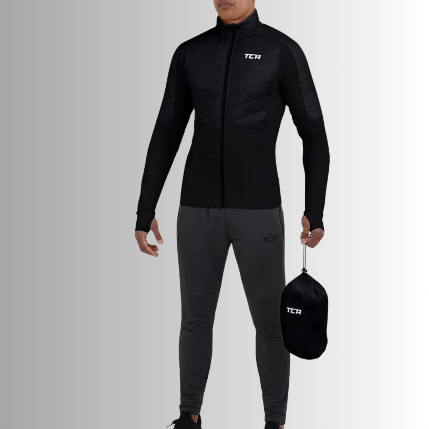 TCA Herren Excel Runner ganzjährige, leichte, wasserabweisende verstaubare Jacke Schwarz Größe: M