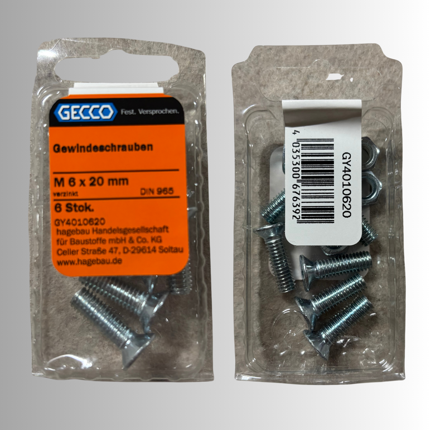 No.156 Gecco Gewindeschrauben M6x20mm - 6 Stück Verzinkt
