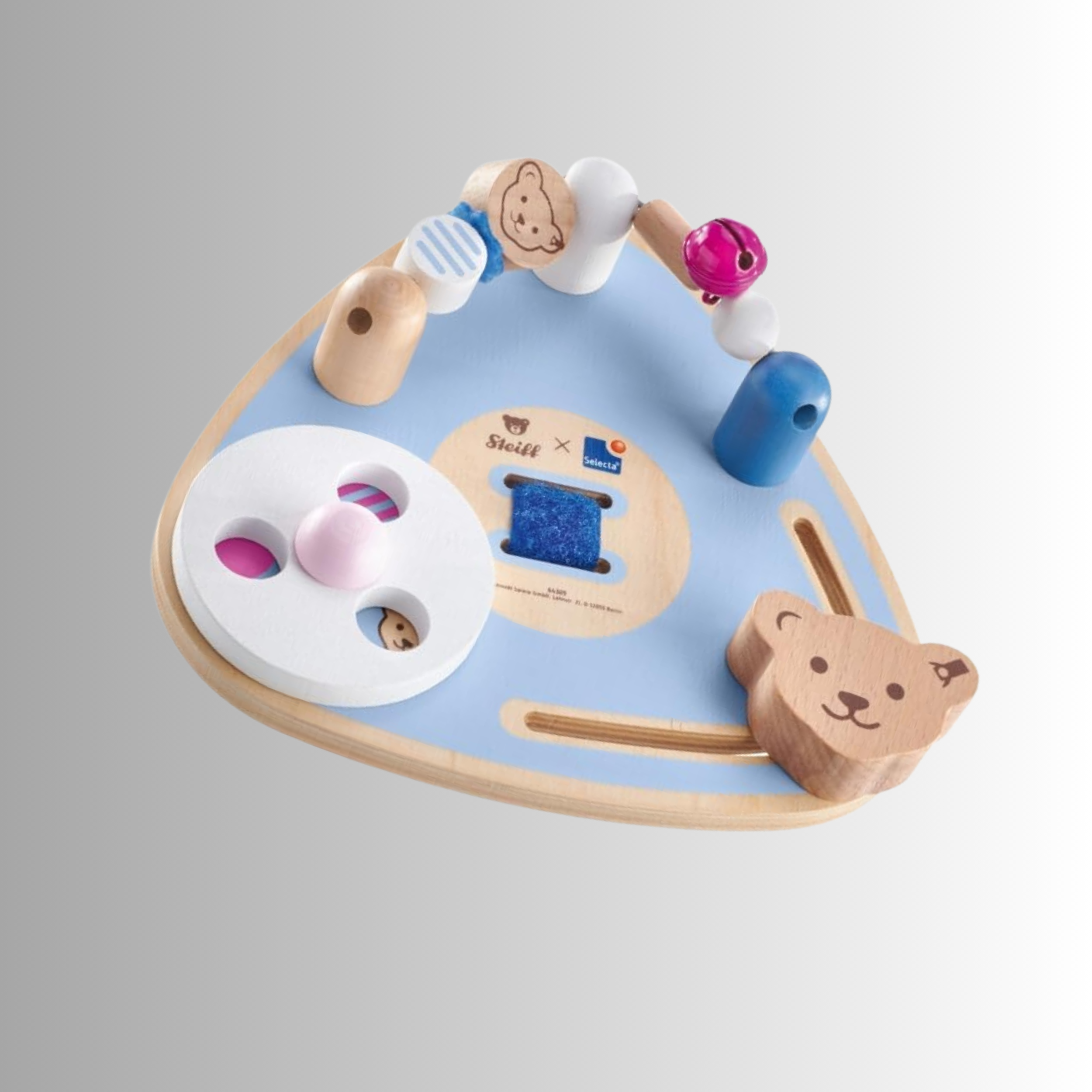 Selecta Steiff Motorikbrett, Motorikspielzeug, Motorik Spielzeug, Holz, 17 cm Baby Kinder