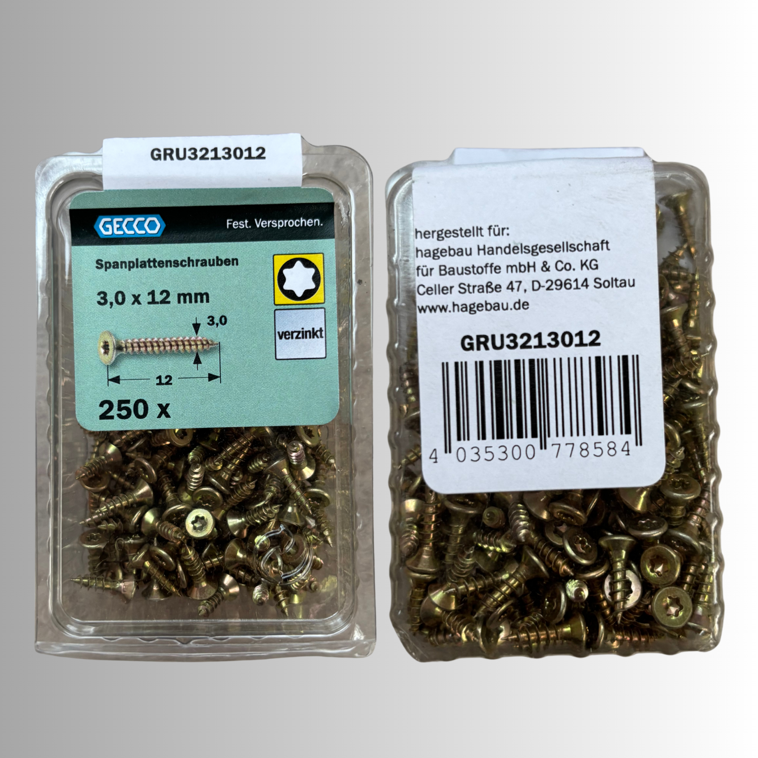 No.135 Gecco Spanplattenschrauben 3,0x12mm - 250 Stück Verzinkt