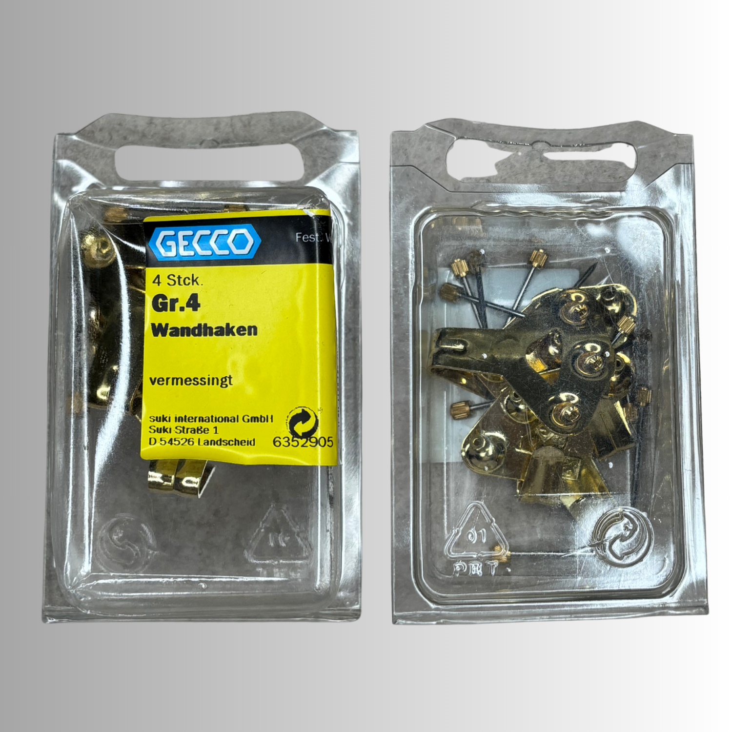 No.1 Gecco Wandhaken Größe 4 - 4 Stück Vermessingt