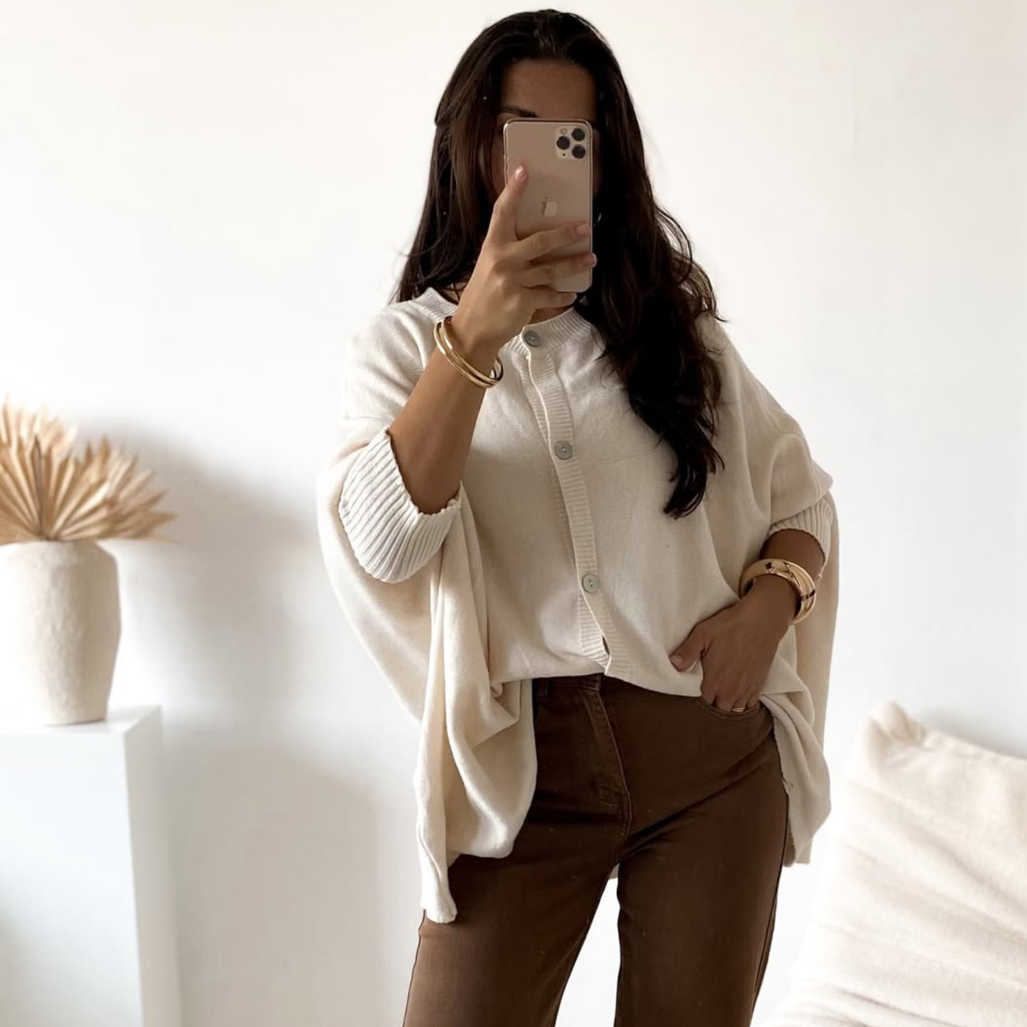 Oberteil Oversize Cardigan in Beige One Size
