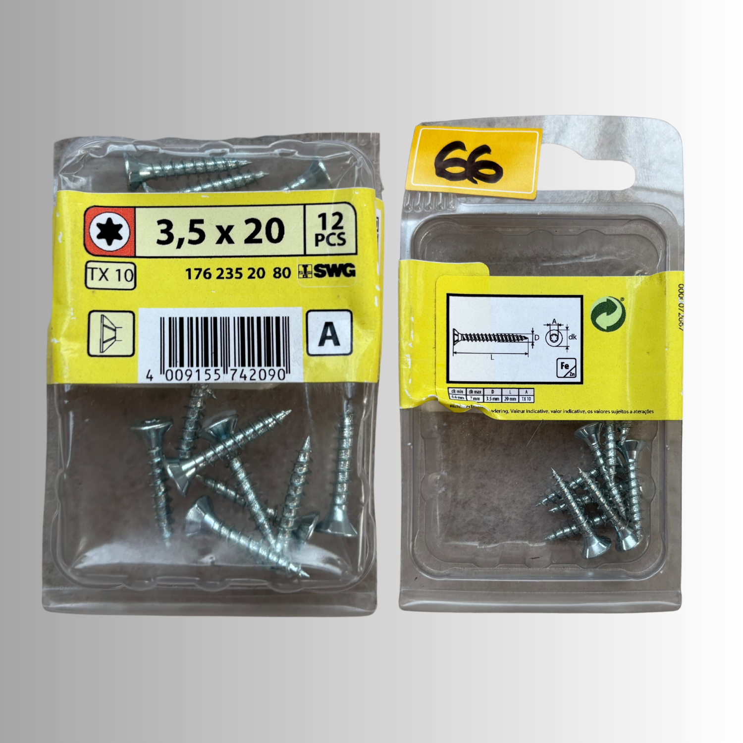 No.66 SWG Allzweckschrauben 3,5x20mm - 12 Stück Verzinkt