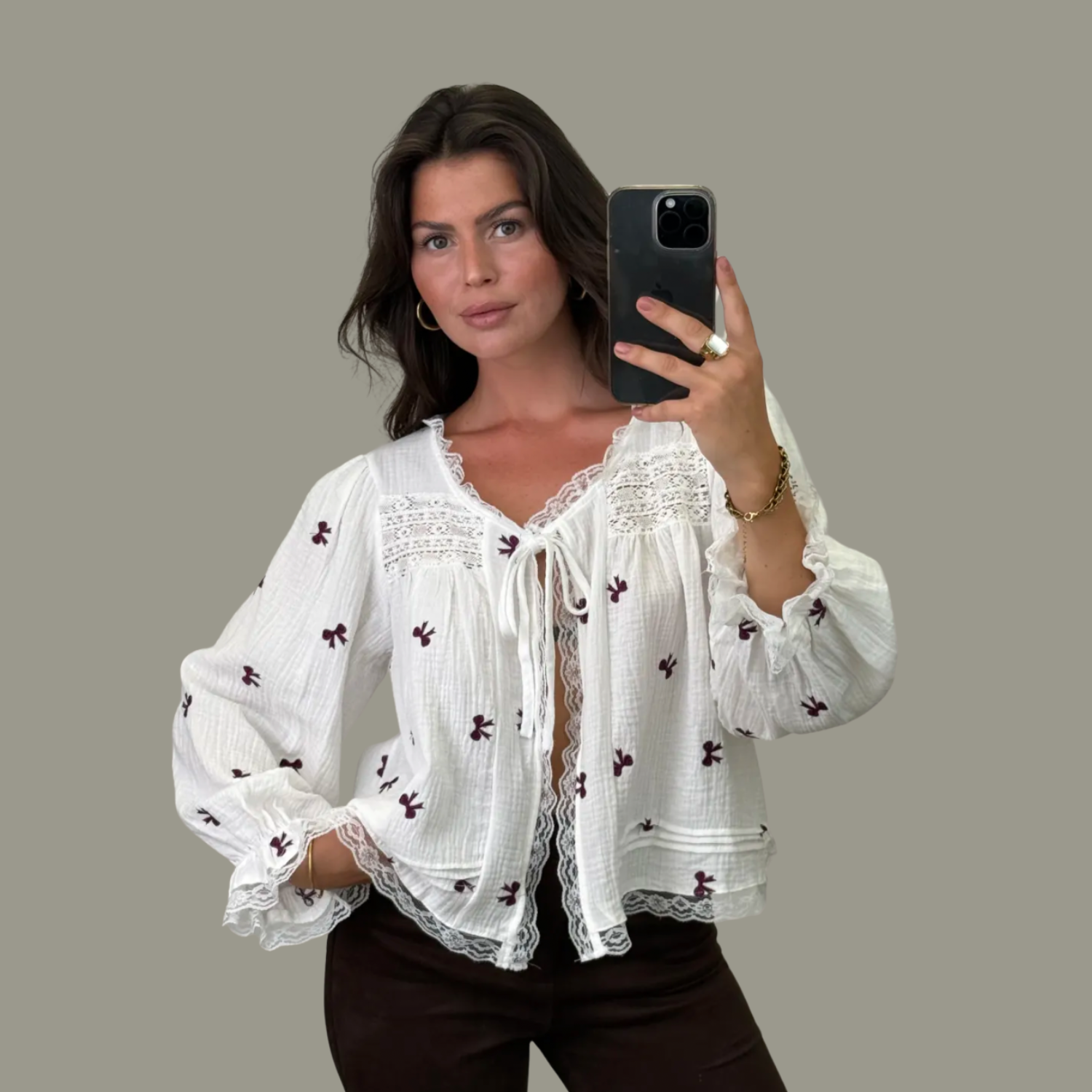 Musselin Schleifen Spitze Bluse Größe: S-M , M-L