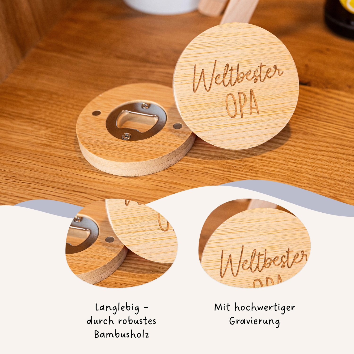 Geschenk OPA Flaschenöffner aus Holz mit Gravur Weltbester Opa