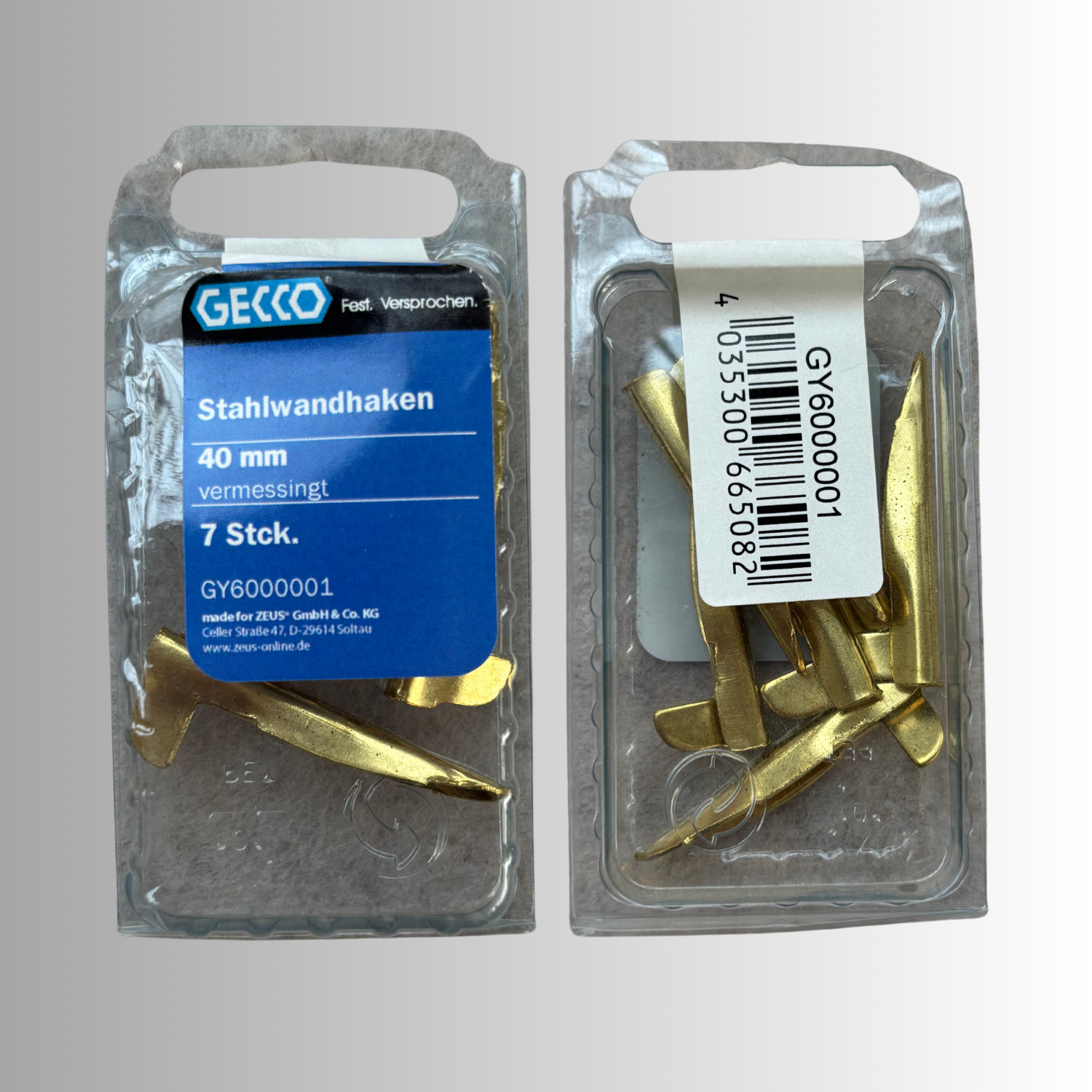 No.96 Gecco Stahlwandhaken 40mm - 7 Stück Vermessingt