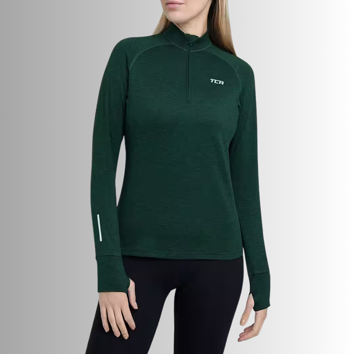 TCA Damen Winter Running Langarm Laufshirt mit Brustreißverschluss Dunkelblau Größe: XS, M