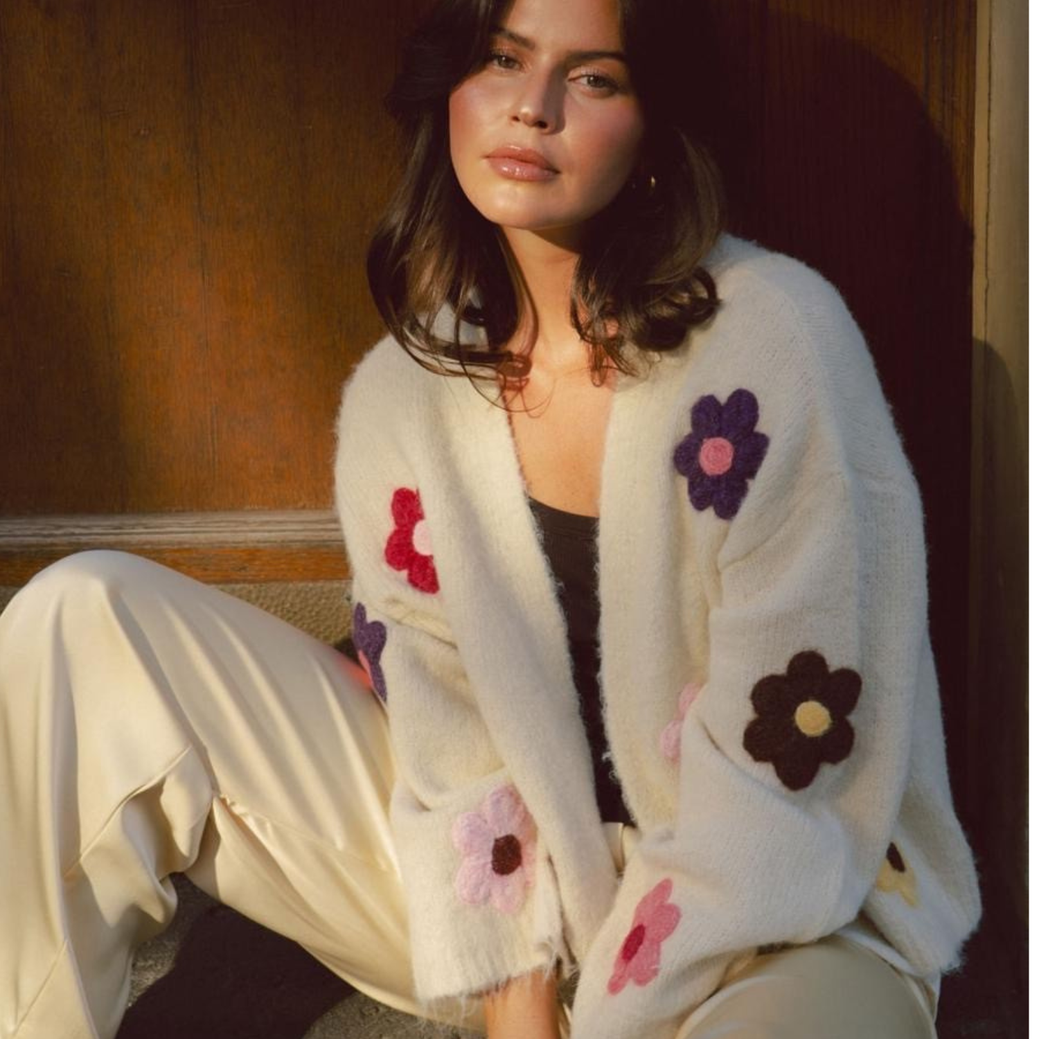 Cardigan Pullover Strick Beige / Braun Einheitsgröße