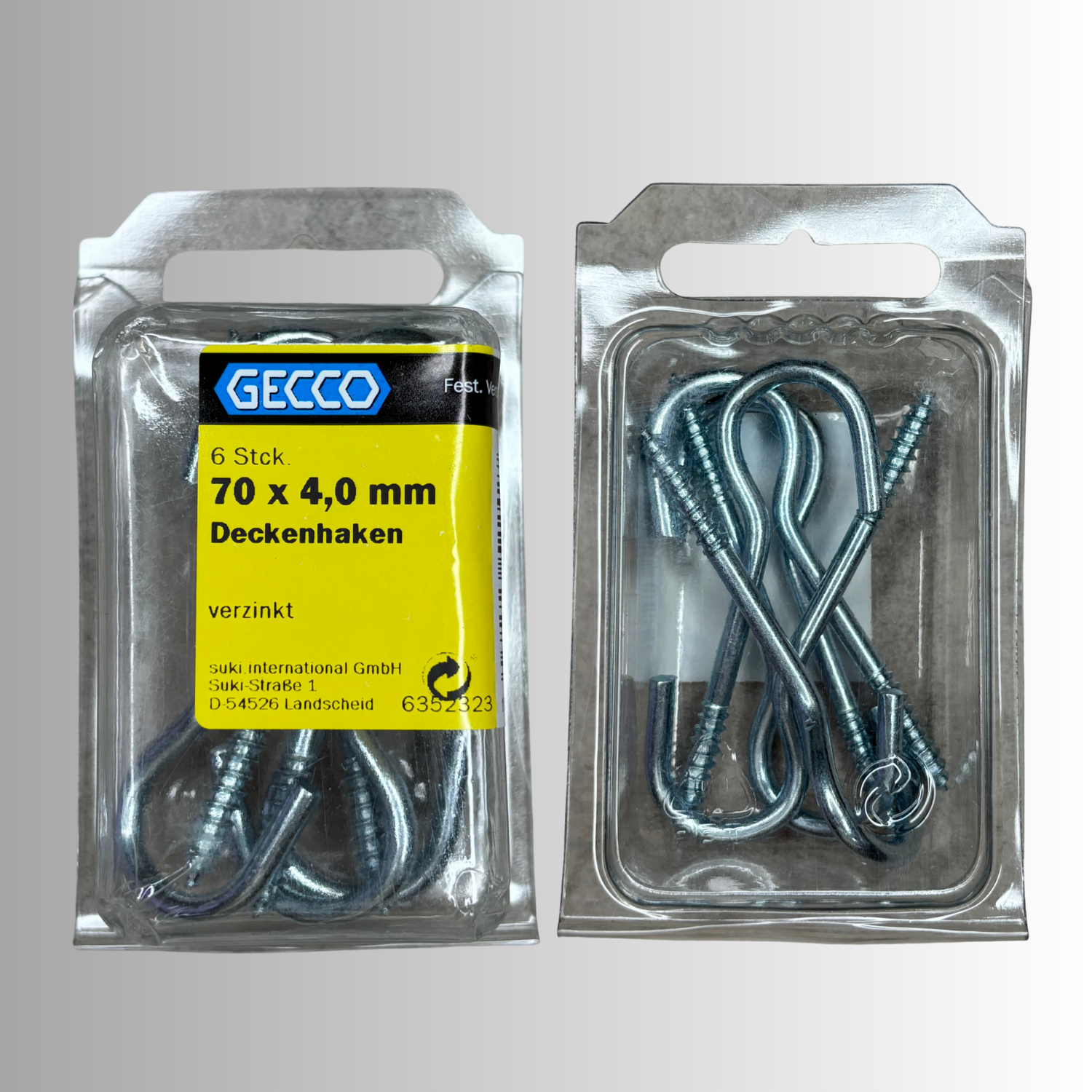 No.21 Gecco Deckenhaken 70x4,0mm - 6 Stück Verzinkt