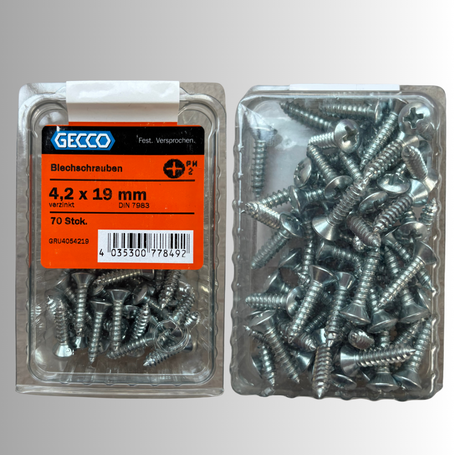 No.105 Gecco Blechschrauben 4,2x19mm - 70 Stück Verzinkt