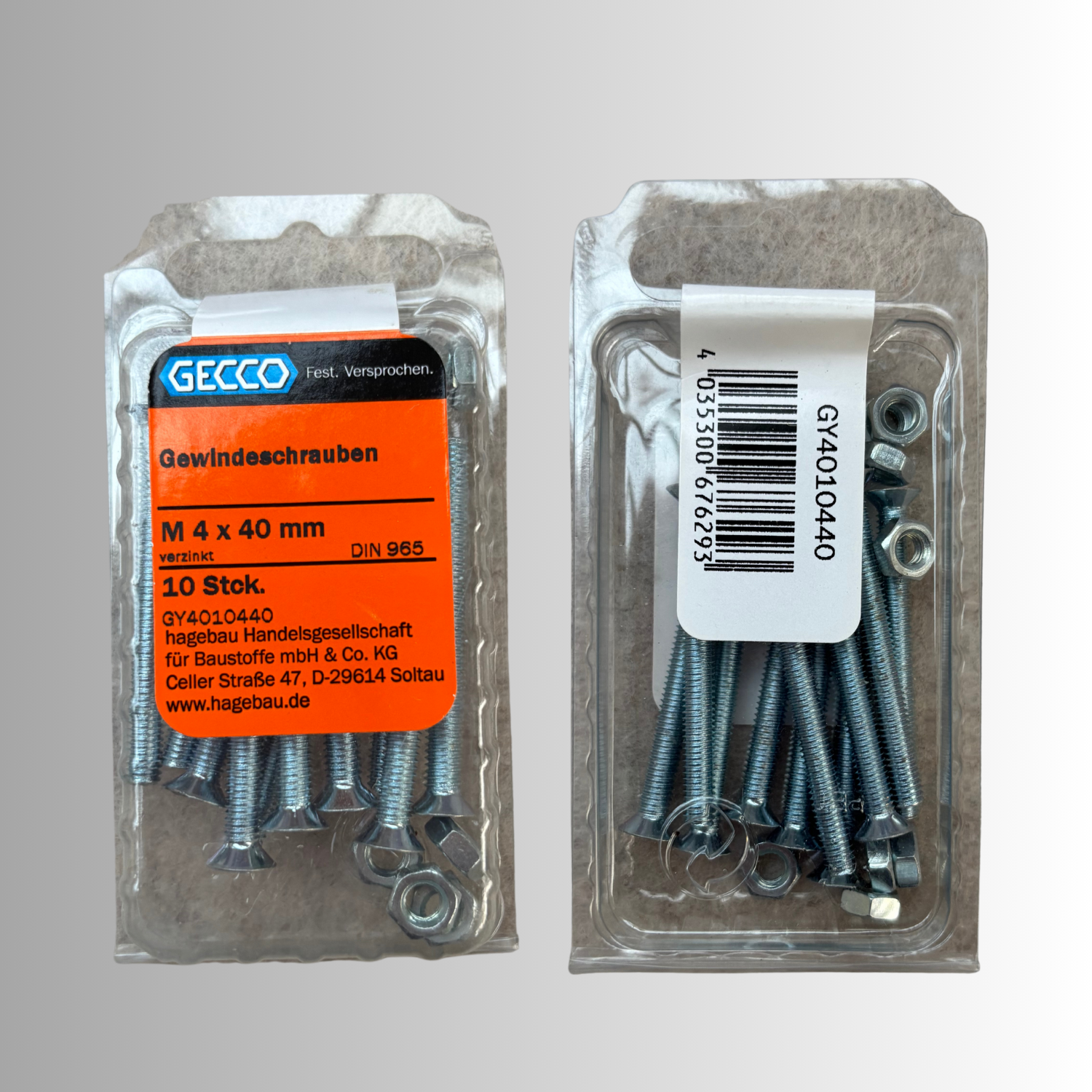 No.115 Gecco Gewindeschrauben M4x40mm - 10 Stück Verzinkt