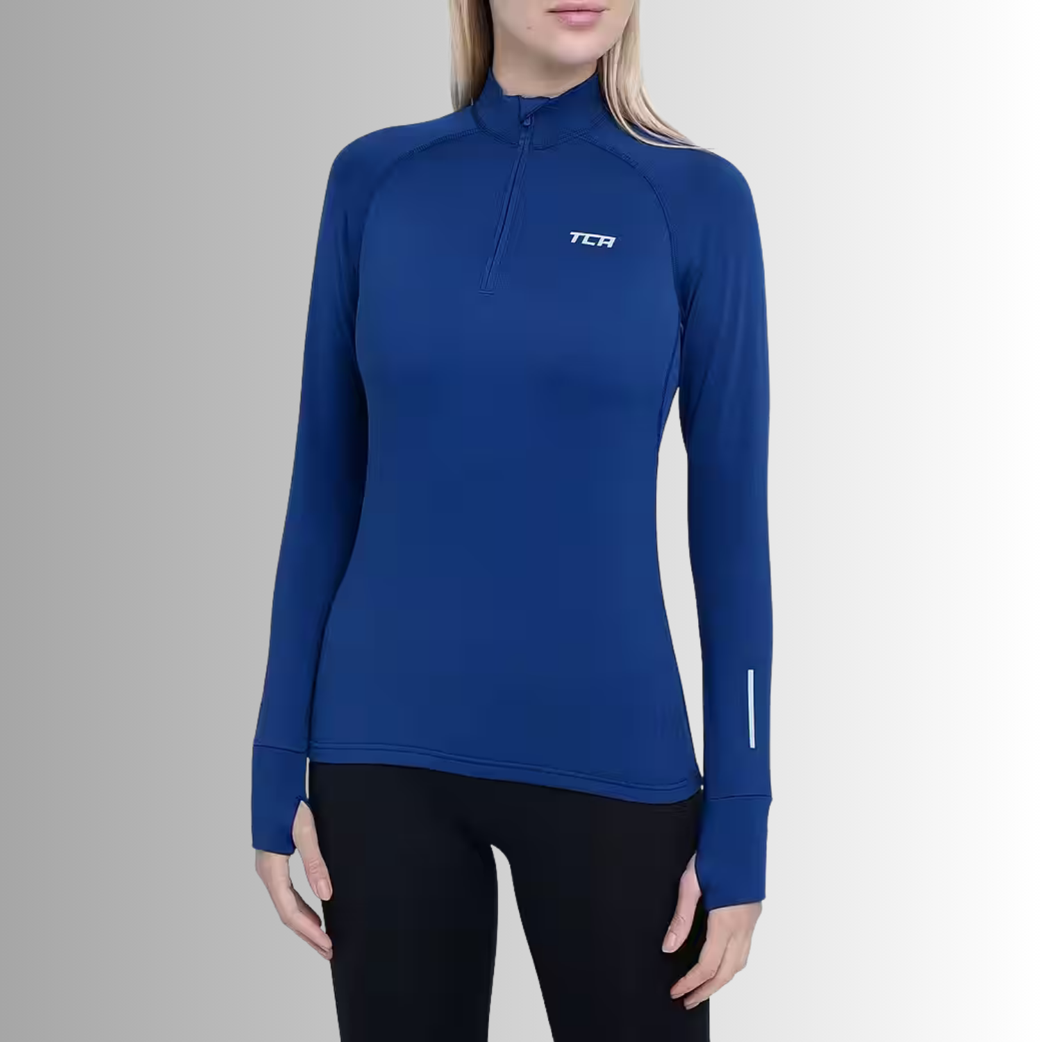 TCA Damen Winter Running Langarm Laufshirt mit Brustreißverschluss Dunkelblau Größe: S