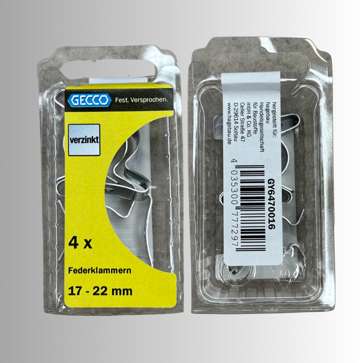 No.41 Gecco Federklammern 17-22mm - 4 Stück Verzinkt