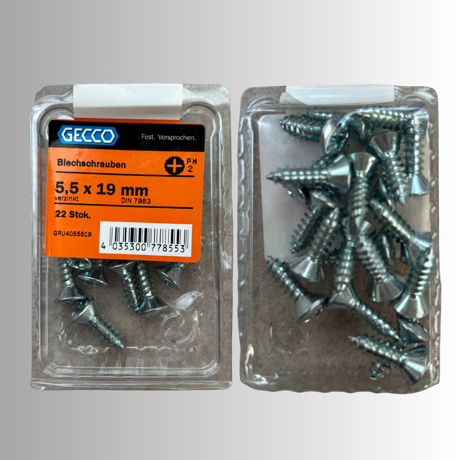 No.125 Gecco Blechschrauben 5,5x19mm - 22 Stück Verzinkt