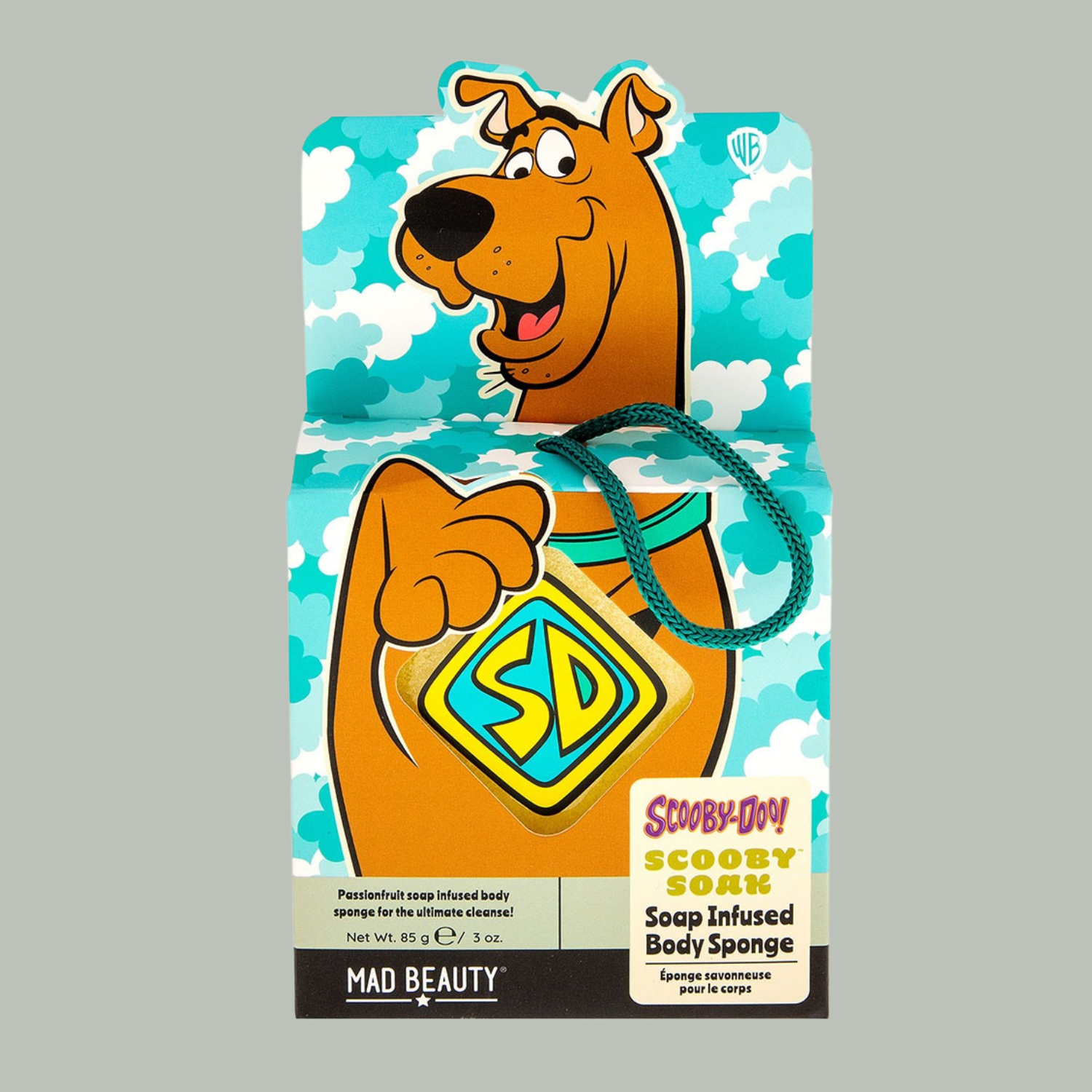 MAD BEAUTY Scooby-Doo Körperschwamm mit Seife, mit Passionsfrucht-Duft, hängender Badeschwamm, zum Entspannen und Zurücksetzen, tolles Geschenk, wiederverwendbar