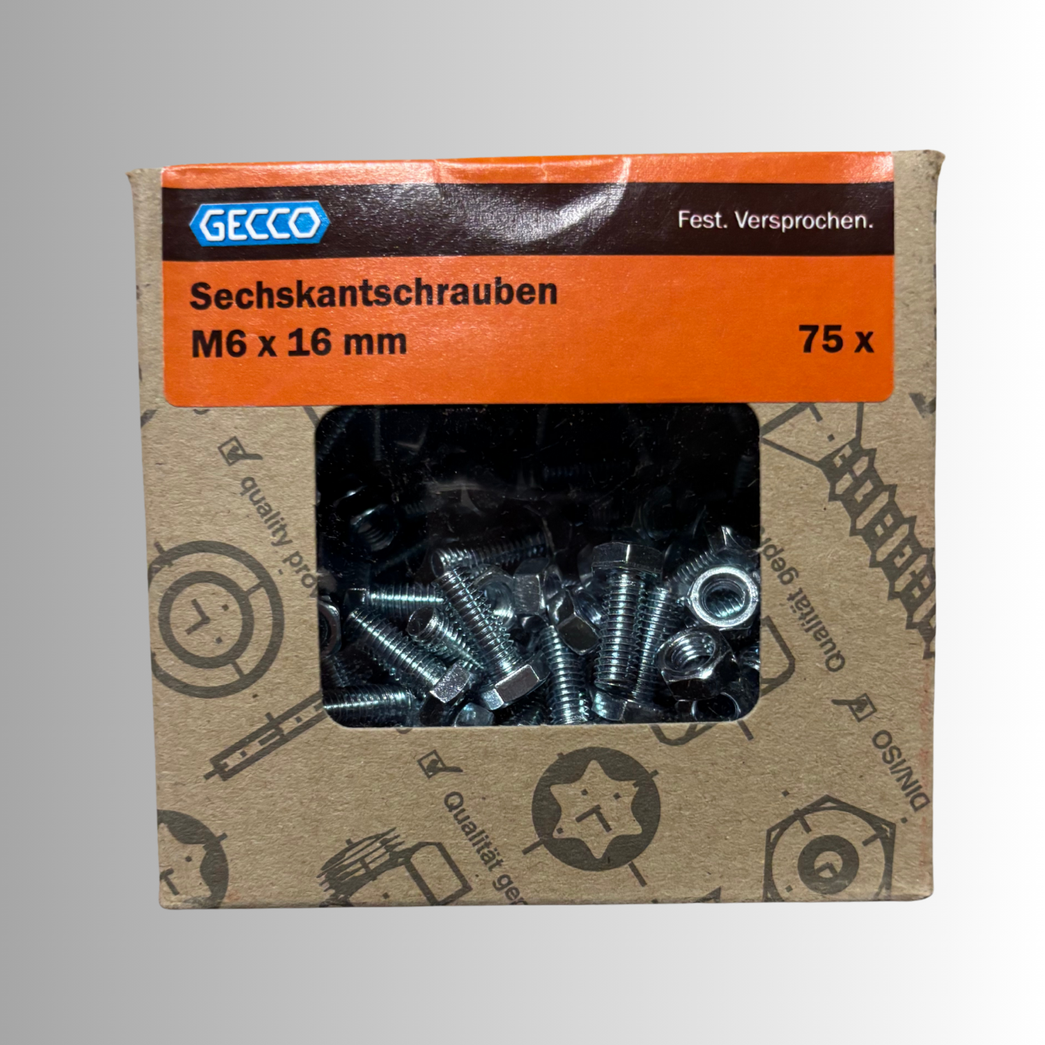 No.254 Gecco Sechskantschrauben M6x16mm - 75 Stück Verzinkt