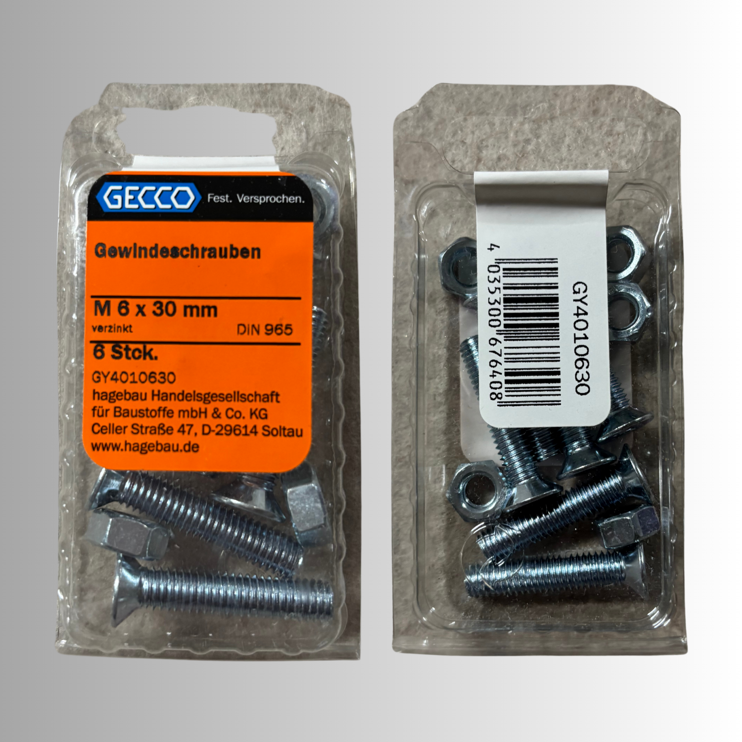 No.157 Gecco Gewindeschrauben M6x30mm - 6 Stück Verzinkt