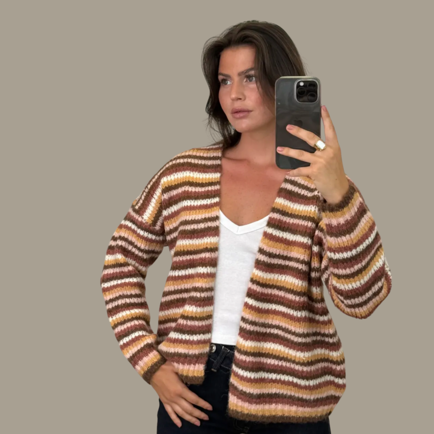 Cardigan Gestreift Pullover Strick Einheitsgröße
