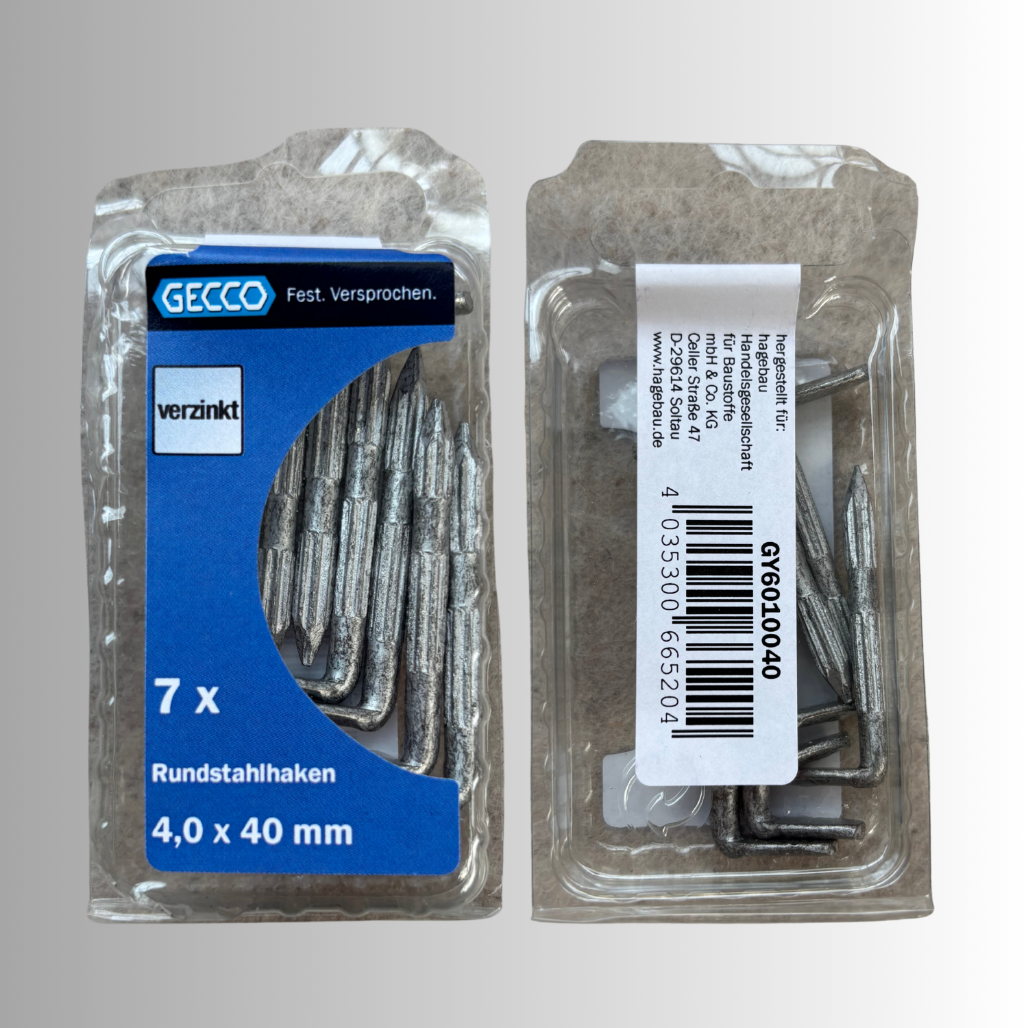 No.68 Gecco Rundstahlhaken 4,0x40mm - 7 Stück Verzinkt
