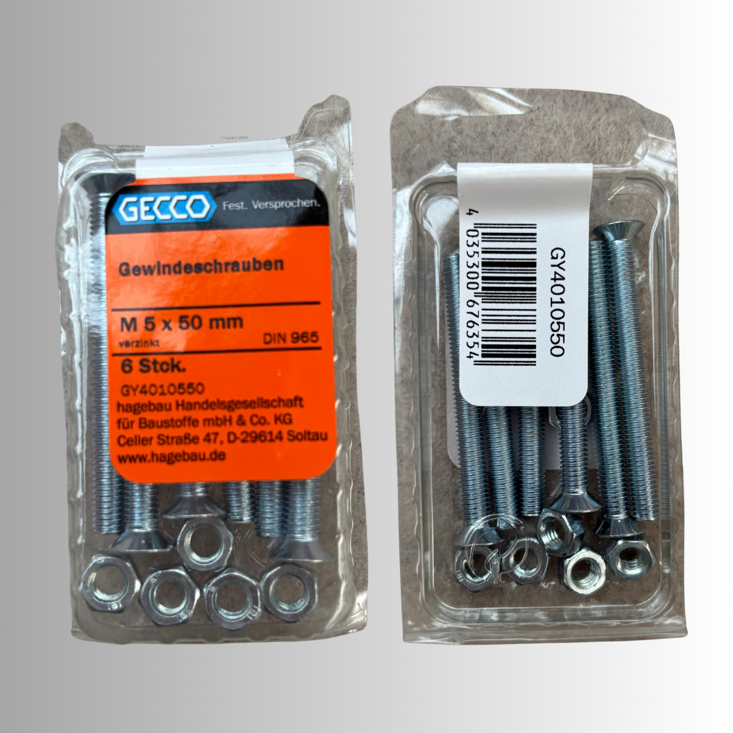 No.126 Gecco Gewindeschrauben M5x50mm - 6 Stück Verzinkt