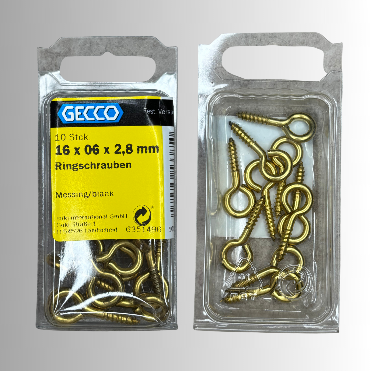 No.22 Gecco Ringschrauben 16x06x2,8mm - 10 Stück Messing Blank