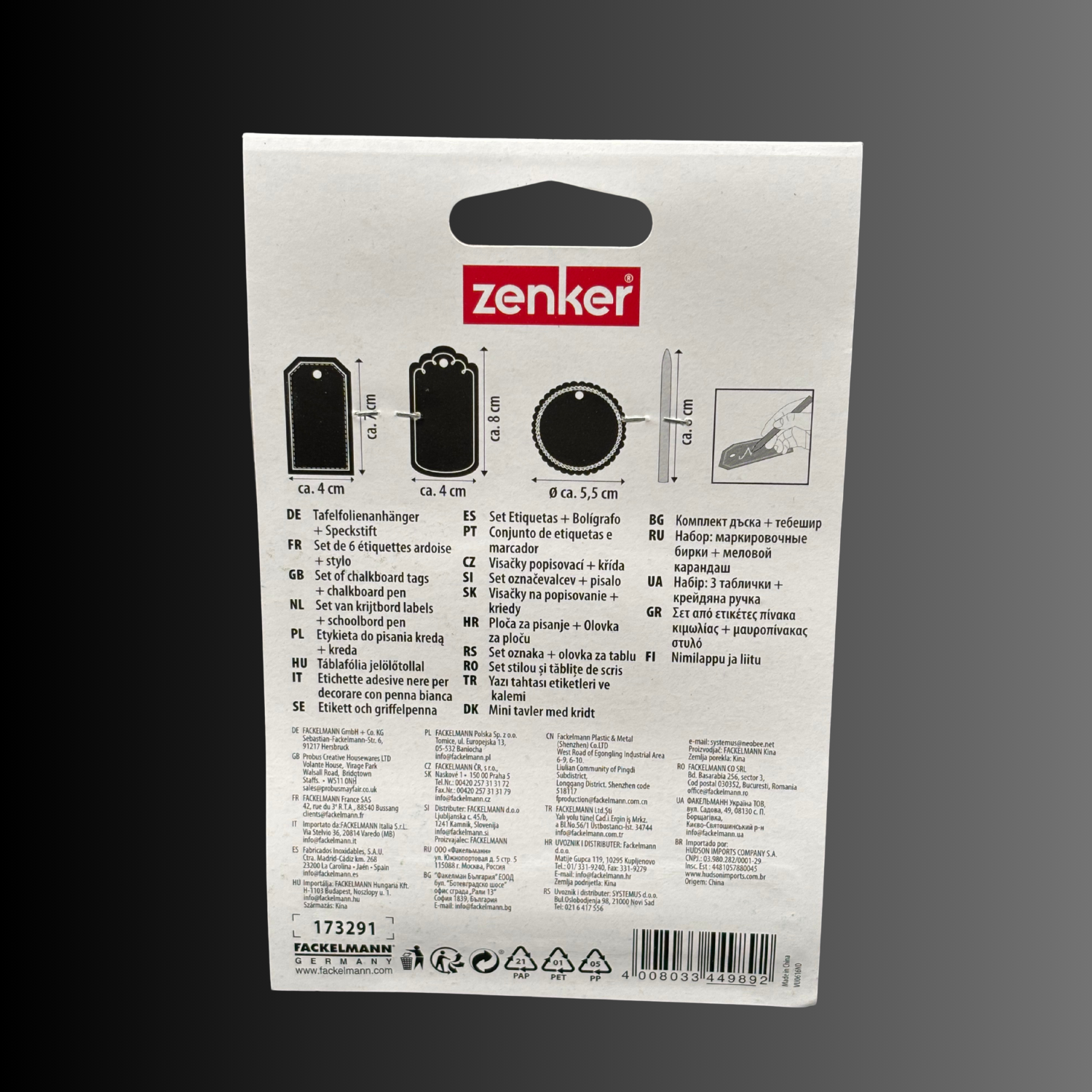 Zenker Tafelfolienanhänger mit Speckstift, 7-teilig