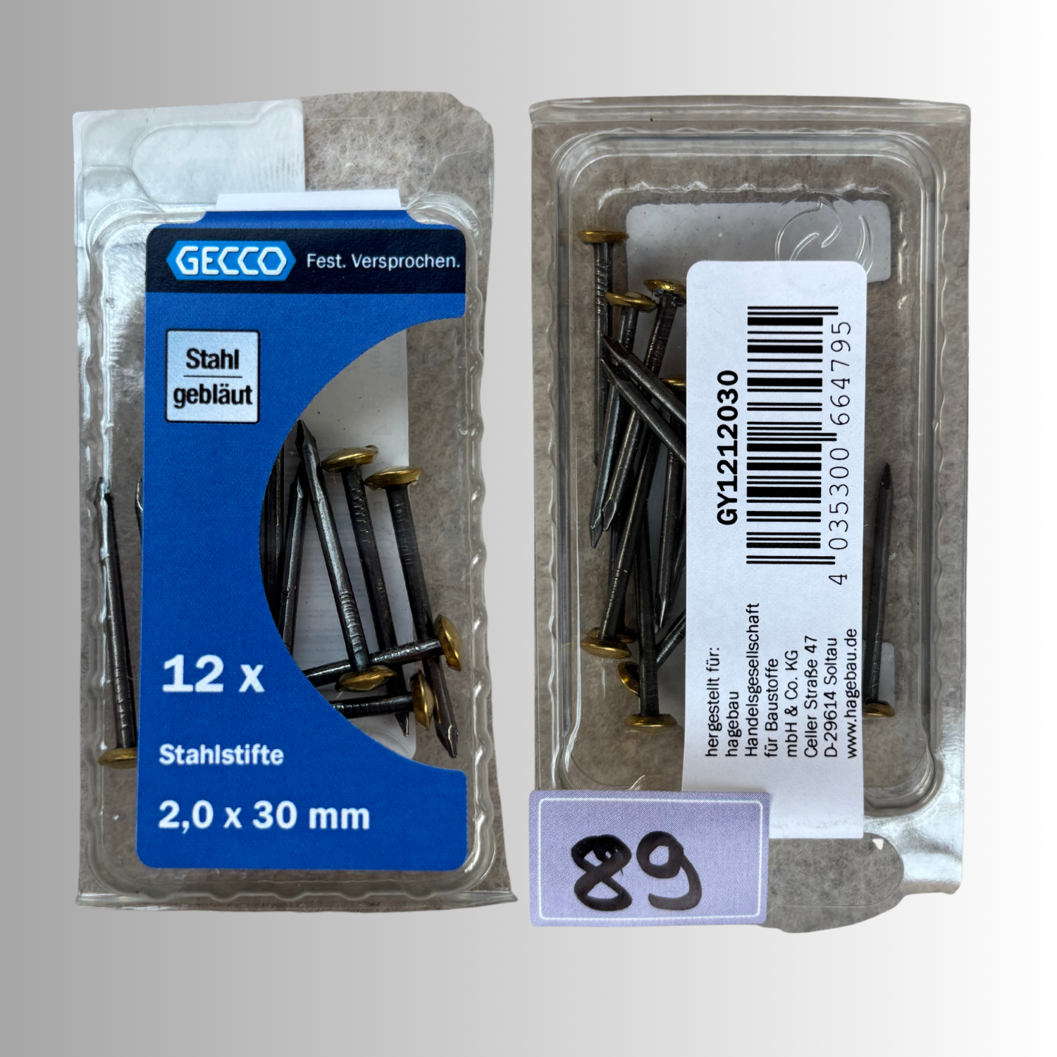 No.89 Gecco Stahlstifte 2,0x30mm - 12 Stück Stahl Gebläut