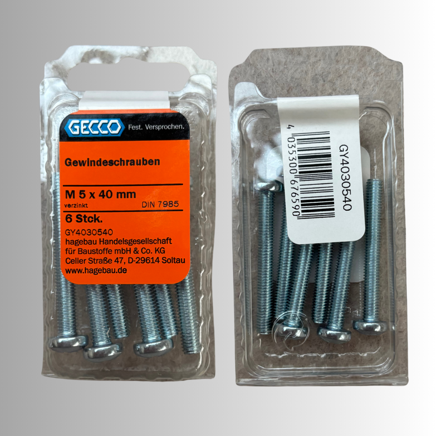 No.145 Gecco Gewindeschrauben M5x40mm - 6 Stück Verzinkt
