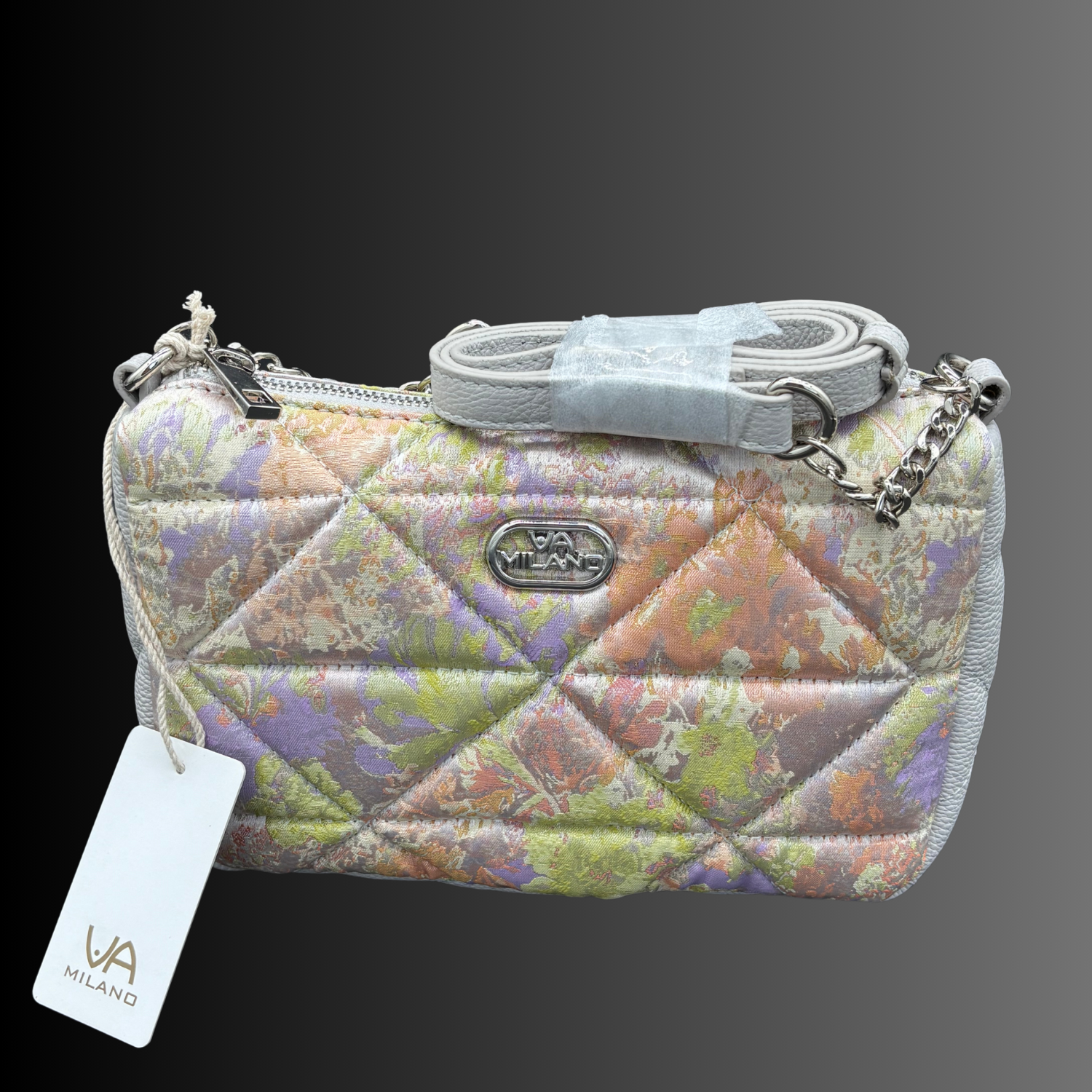 VA MILANO Schultertasche Handtasche Tasche Edles Webmaterial & Echtleder